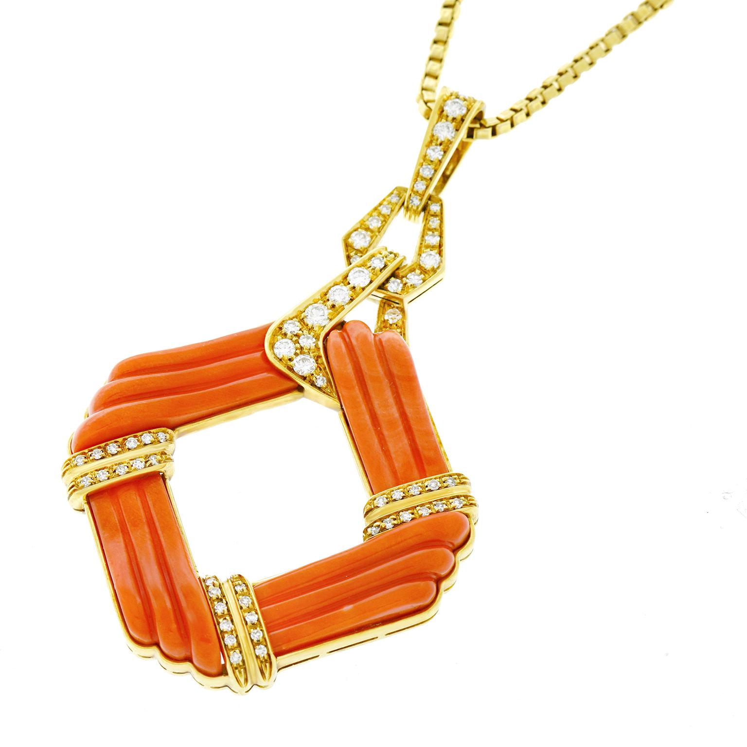 Kurz Coral and Diamond Pendant In Excellent Condition In Litchfield, CT