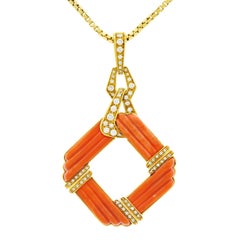 Vintage Kurz Coral and Diamond Pendant