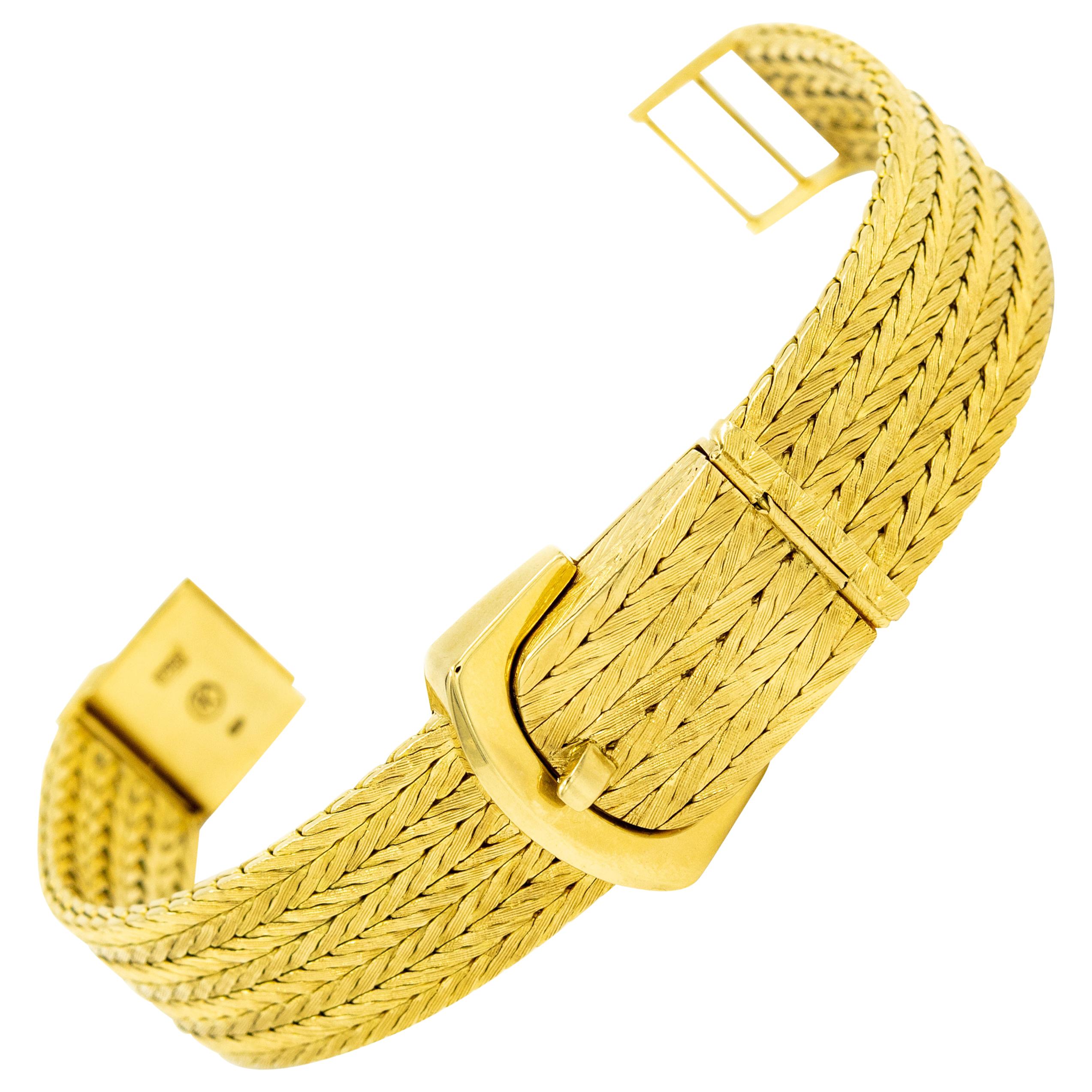 Kurz Mid-20th Century Covered Yellow Gold Buckle Ladies Wristwatch Bracelet For Sale