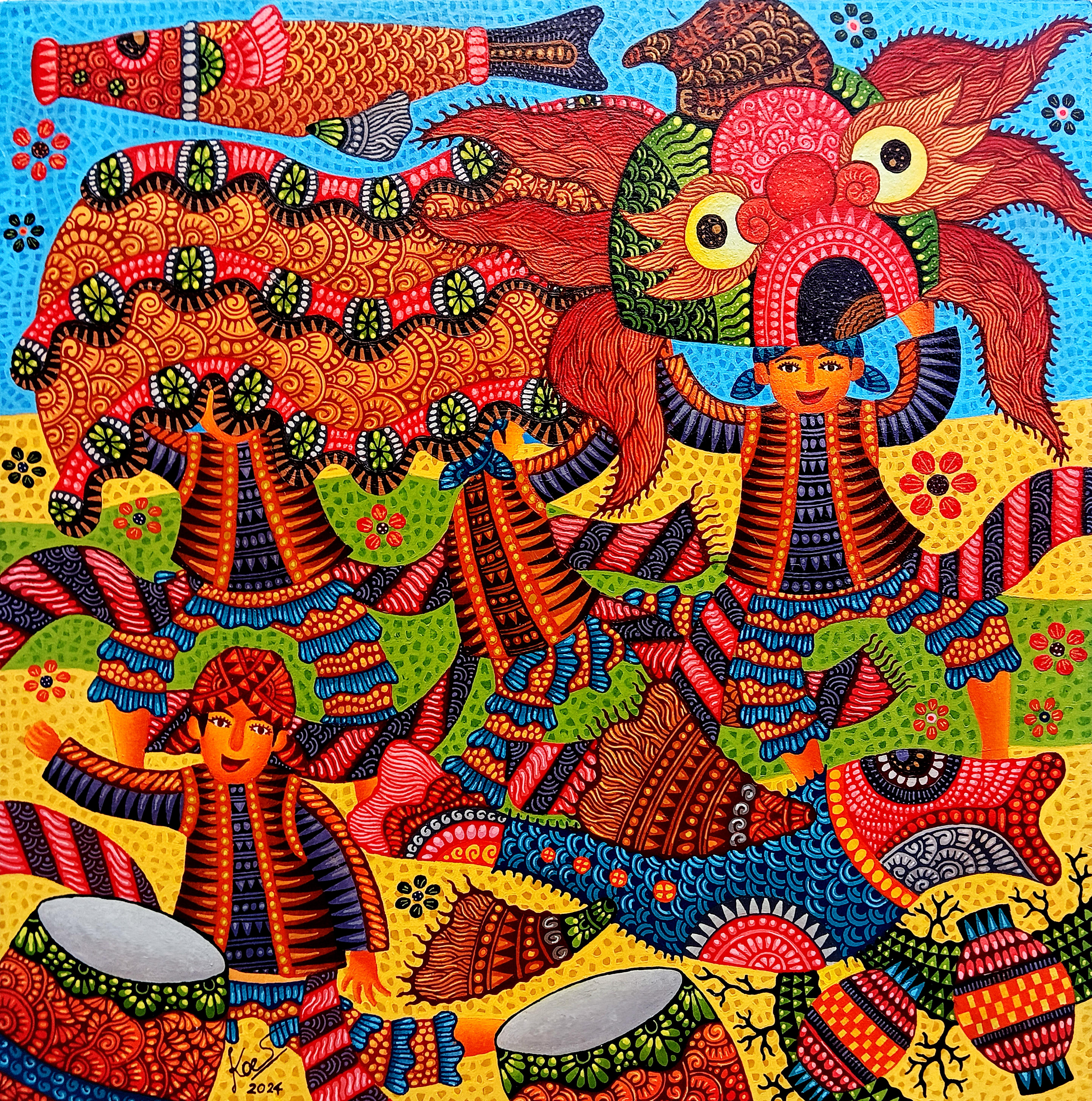 Art contemporain indonésien par Kusbudiyanto - Danse Barongan en vente 4