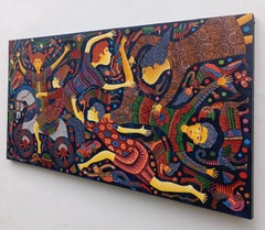 Indonesische zeitgenössische Kunst von Kusbudiyanto – Junge und Freunde