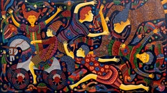 Indonesische zeitgenössische Kunst von Kusbudiyanto – Junge und Freunde 