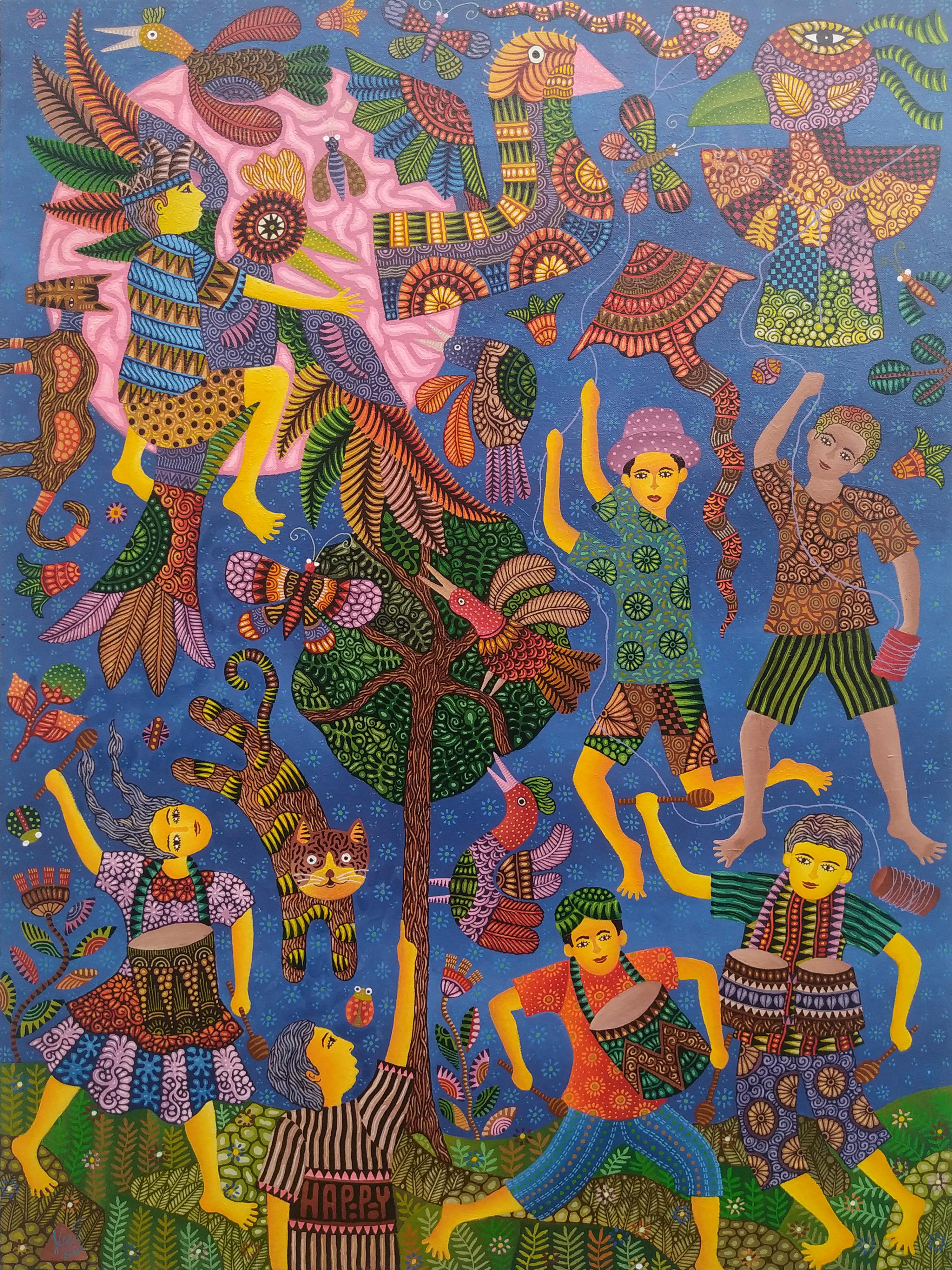 Indonesische zeitgenössische indonesische Kunst von Kusbudiyanto – Happy Days