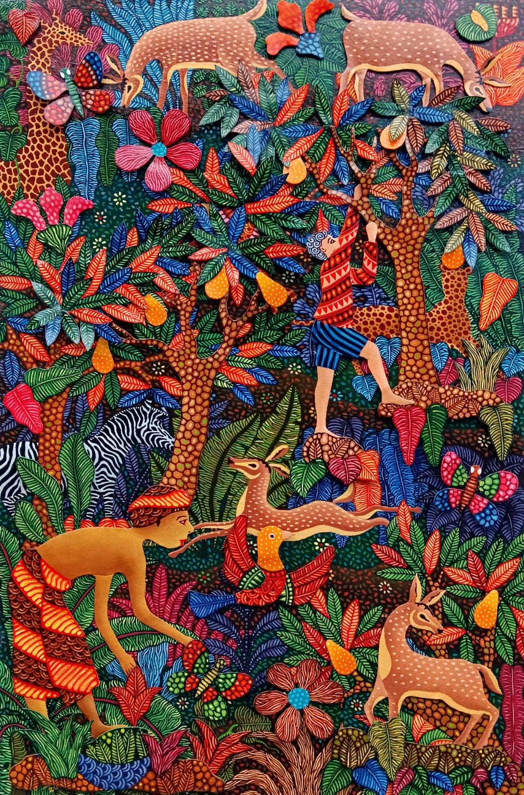 Technique mixte et acrylique sur toile

Kusbudiyanto est un artiste indonésien né en 1969 qui vit et travaille à Jogjakarta, en Indonésie. Il a commencé sa carrière artistique en travaillant pour une entreprise d'exportation d'artisanat et