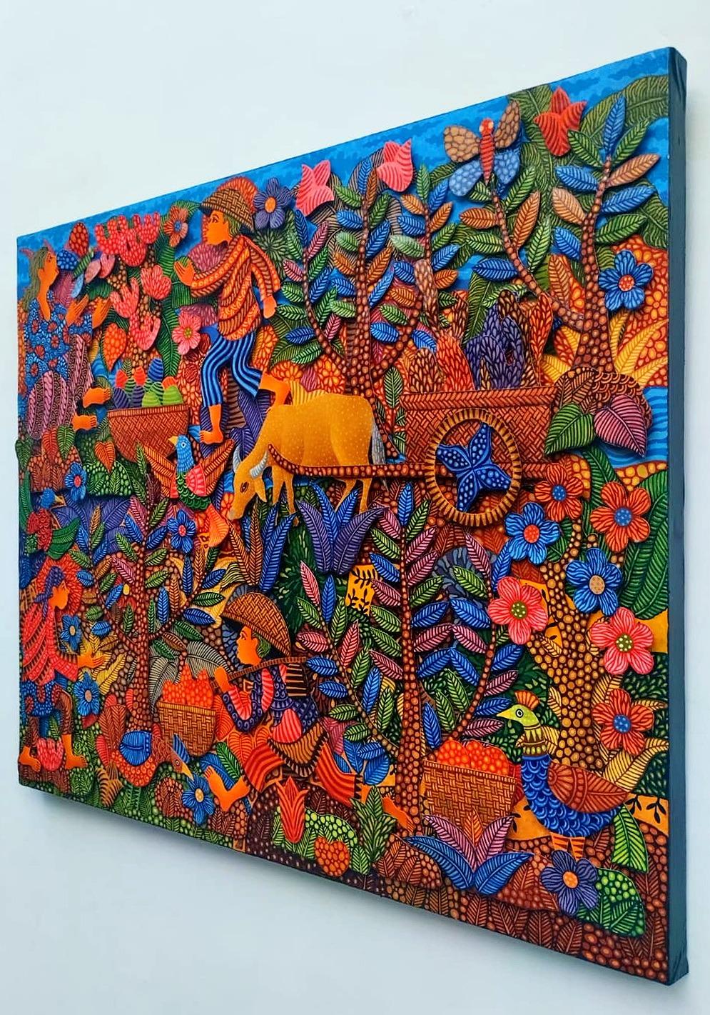 Art contemporain indonésien de Kusbudiyanto - La vie au village en vente 1