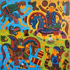 Zeitgenössische indonesische Kunst von Kusbudiyanto - Lukisan 1, Jathilan, gewebter Bambus