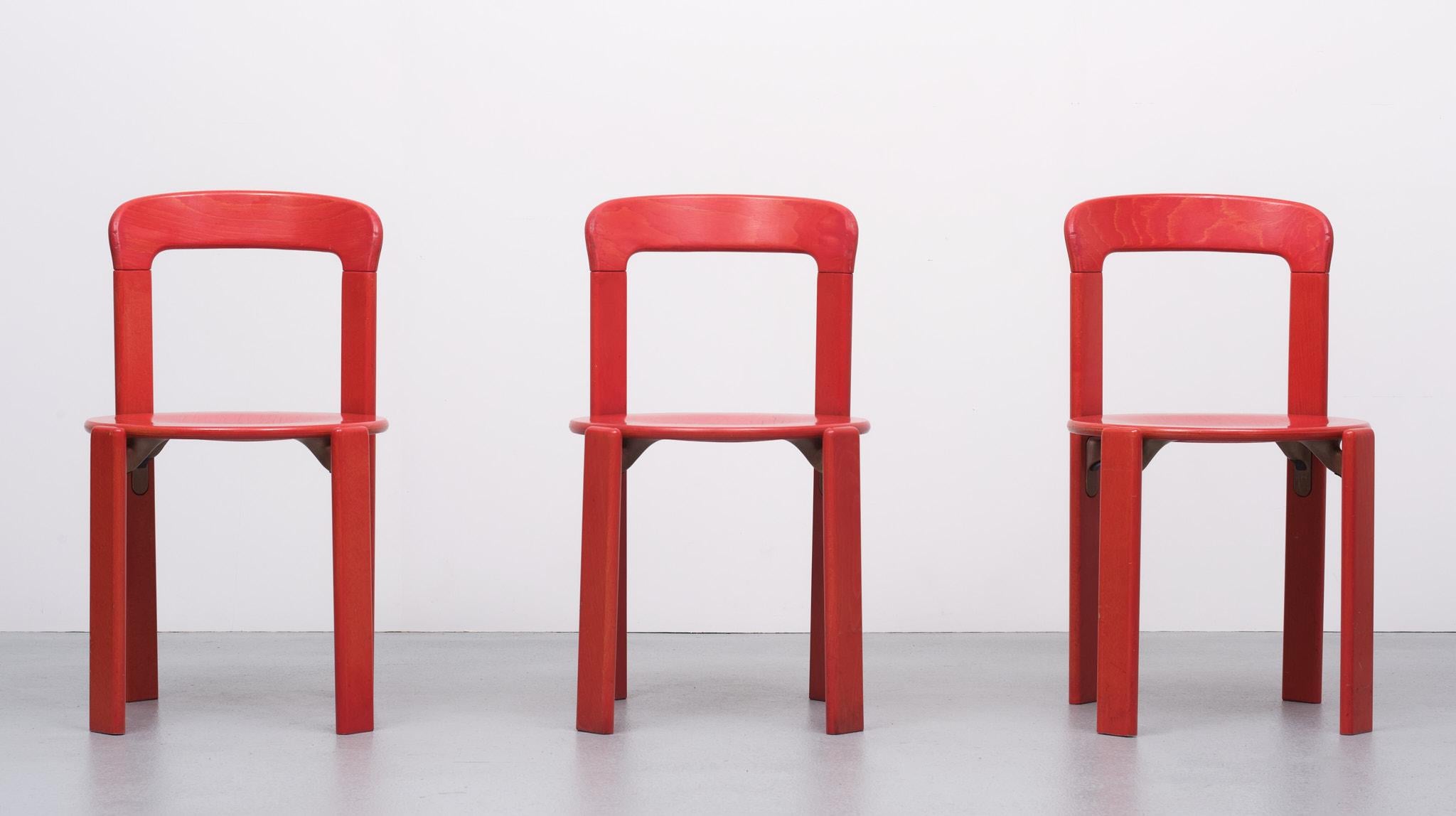 Beech Kusch & Co Stackable Post Modern Chairs Bruna Rey, 1970s