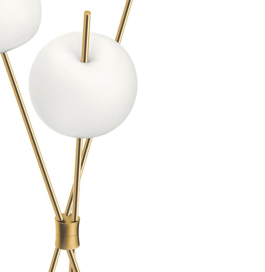 Mid-Century Modern 'Kushi' Opaline Glass and Brass Three-Stemmed Floor Lamp for KDLN For Sale