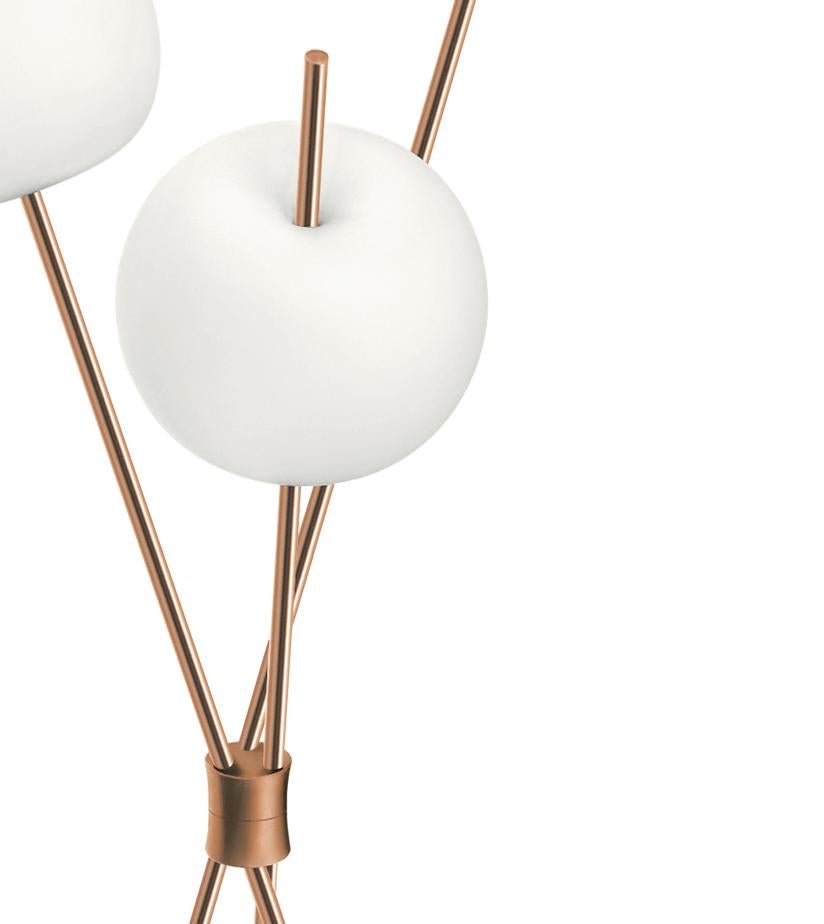Mid-Century Modern 'Kushi' Opaline Glass and Copper Three-Stemmed Floor Lamp for KDLN For Sale