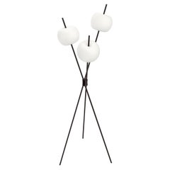 'Kushi' Opaline Glass and Metal Three-Stemmed Floor Lamp for KDLN in Black