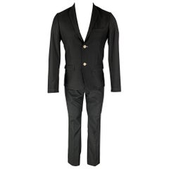 KUSS Size 36 Black Contrast Stitch Polyester / Viscose Notch Lapel Suit