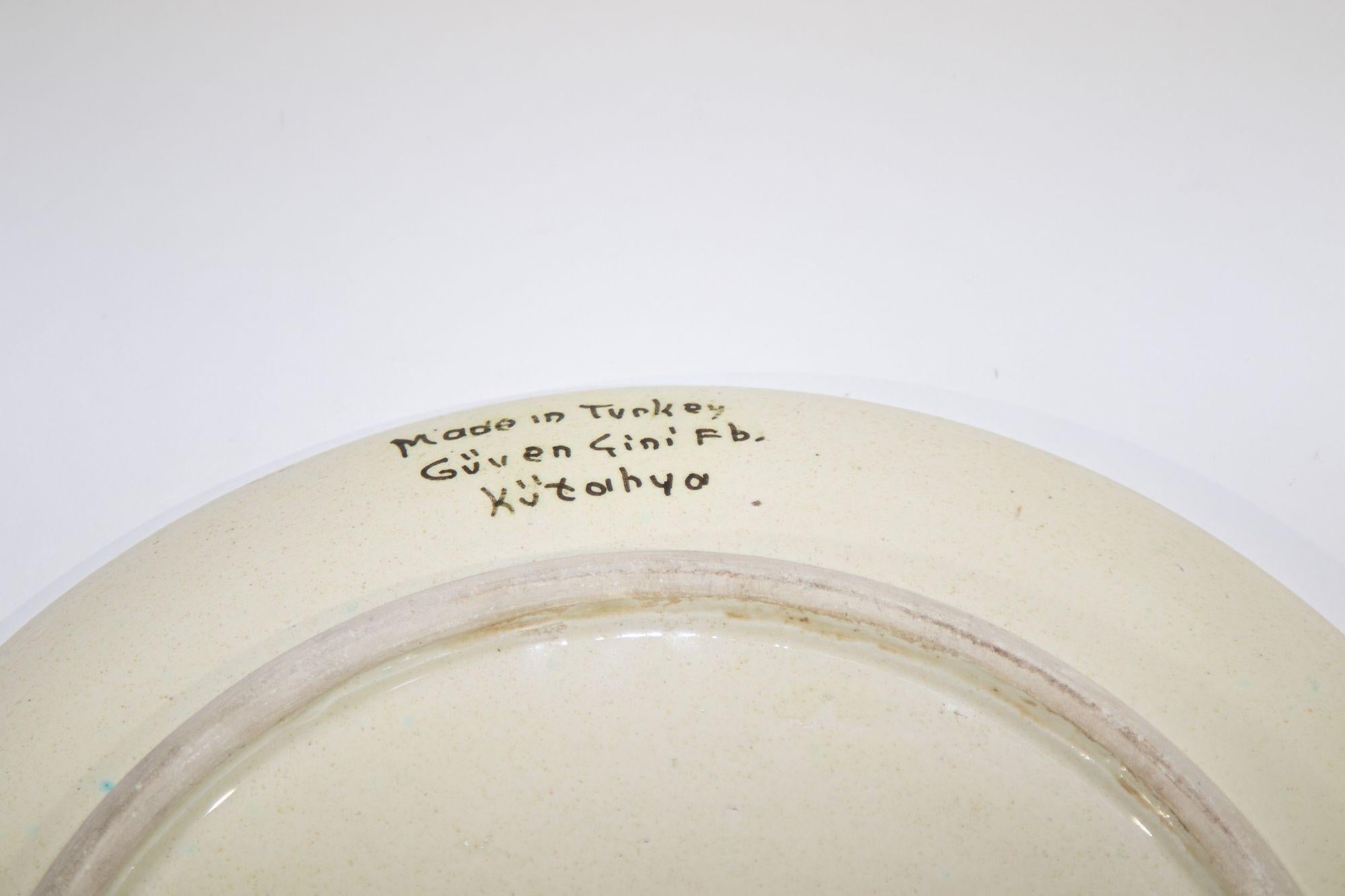 Plato decorativo turco islámico pintado a mano Kutahya Años 50 en venta 1