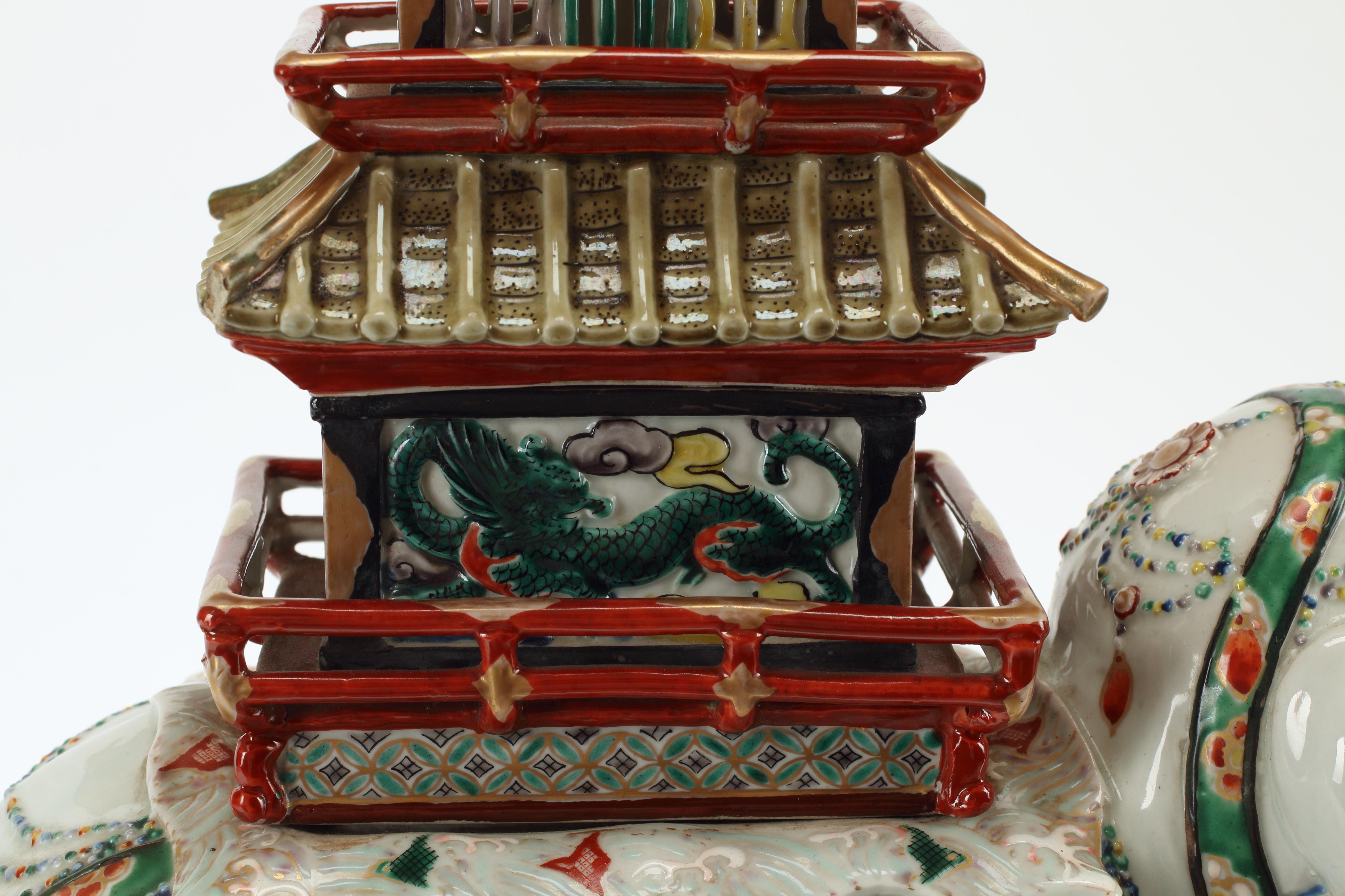 Meiji Kutani Polychrome Porcelain Elephant Mounted as Lamp, 19th Century Japanese For Sale