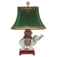 Antique Kutani Polychrome Porcelain Elephant Mounted as Lamp, 19th Century Japanese