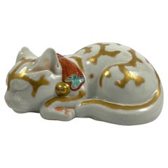 Antique Kutani Porcelain Cat, c. 1900, Meiji Period