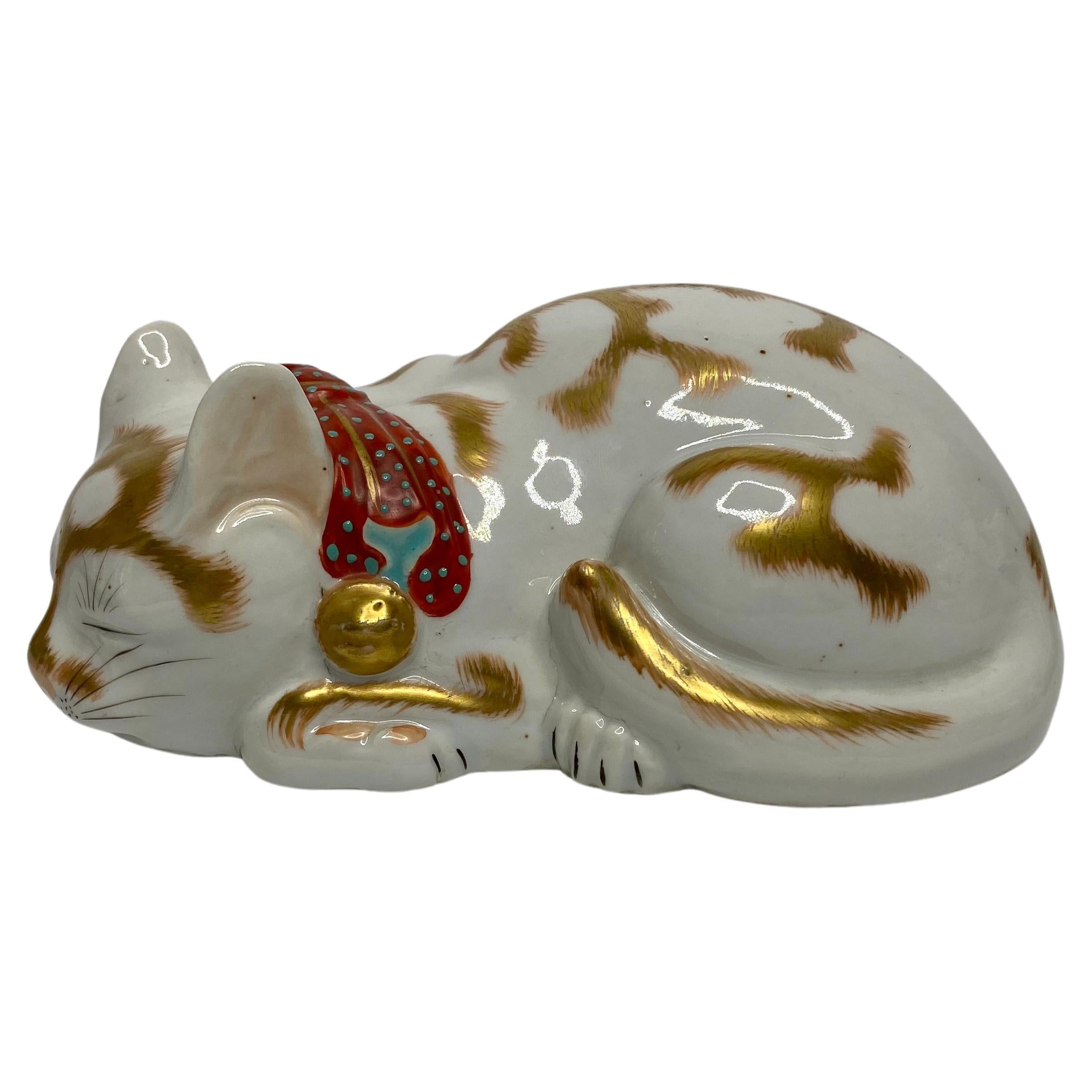 Kutani porcelain cat, Japan, c. 1900, Meiji Period. For Sale