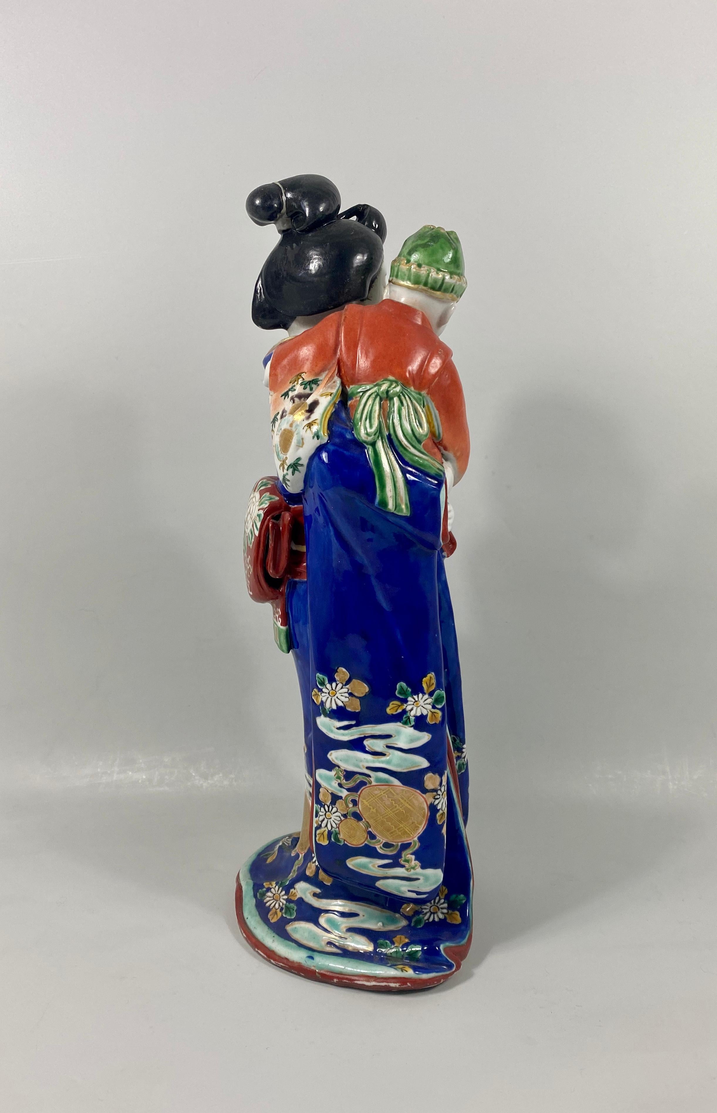 Kutani Porcelain Figure of a Bijin with a Child, Japan, Meiji Period 3
