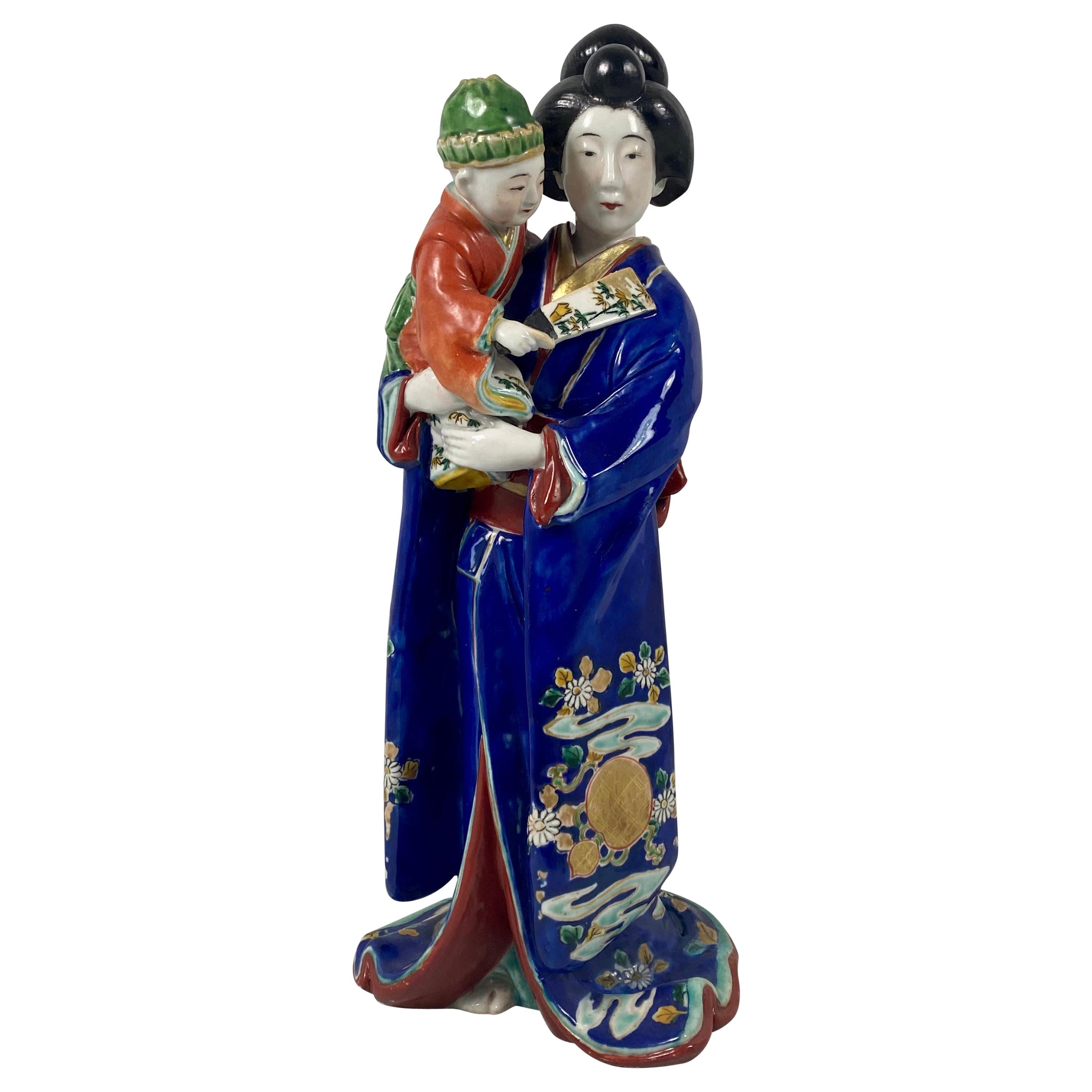 Kutani Porcelain Figure of a Bijin with a Child, Japan, Meiji Period