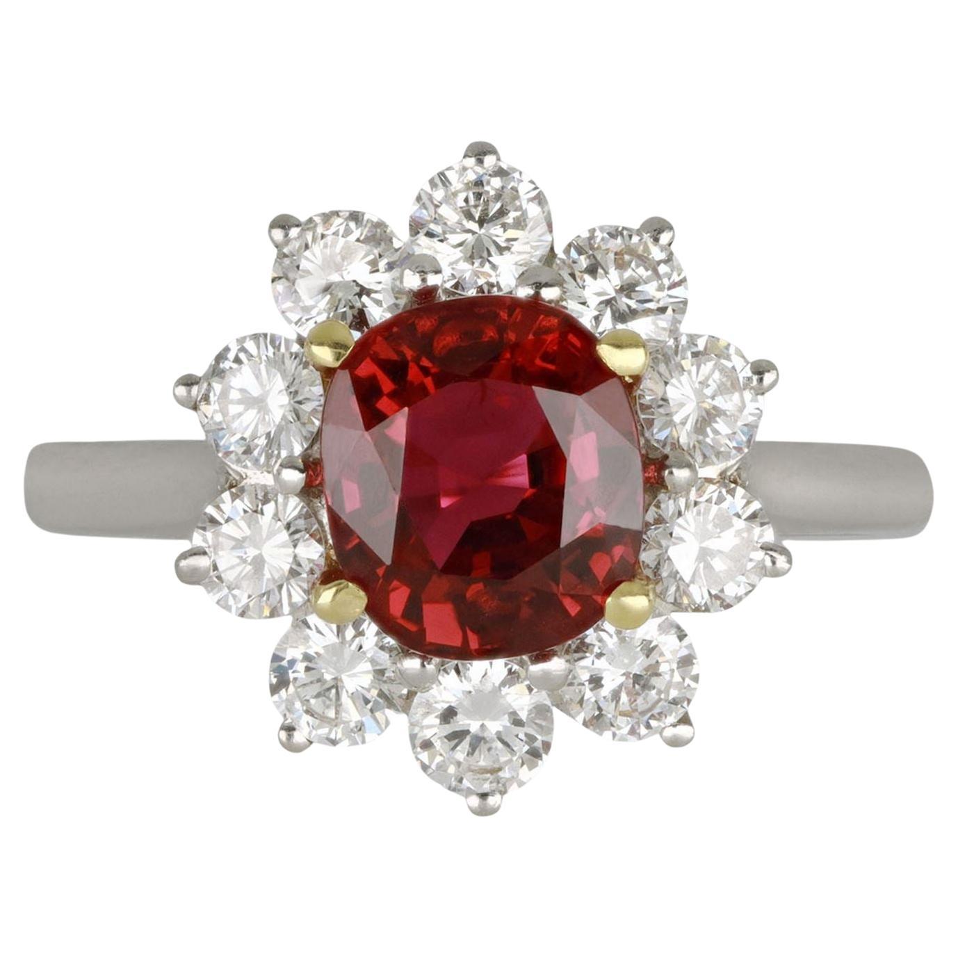 Kutchinksy ruby and diamond coronet cluster ring, circa 1970.