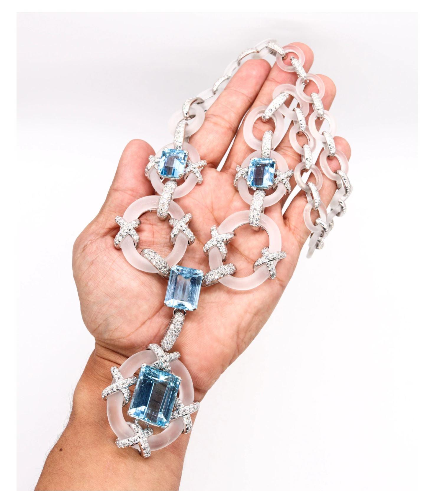 Kutchinsky London 1970 Convertible Collar Platinum 154.2 Ct Diamonds Aquamarines For Sale 6