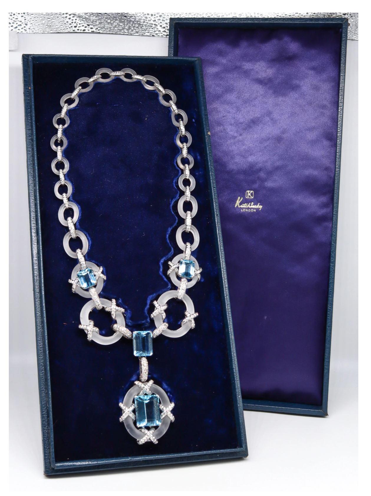 Kutchinsky London 1970 Convertible Collar Platinum 154.2 Ct Diamonds Aquamarines For Sale 7