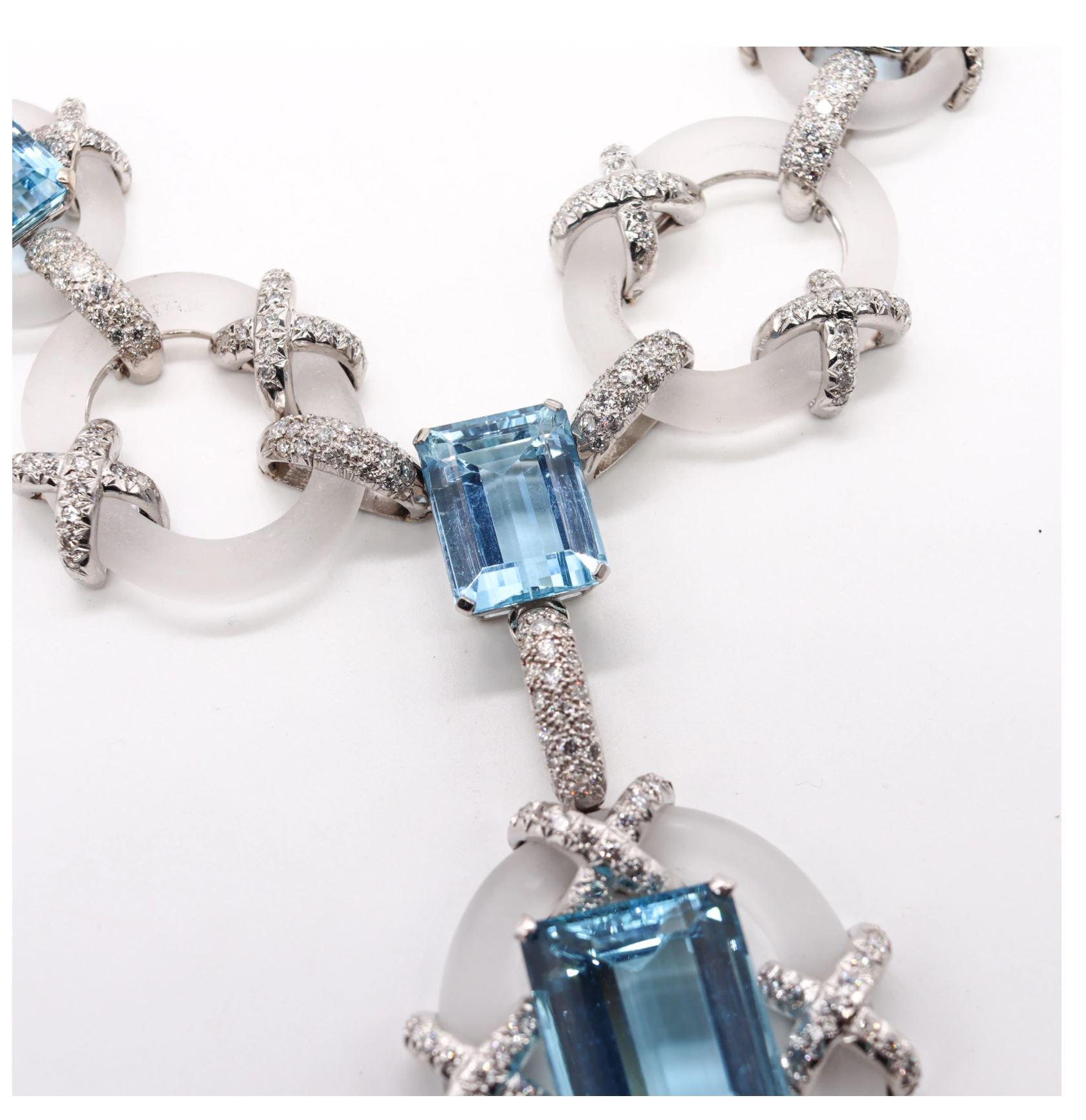 Modernist Kutchinsky London 1970 Convertible Collar Platinum 154.2 Ct Diamonds Aquamarines For Sale