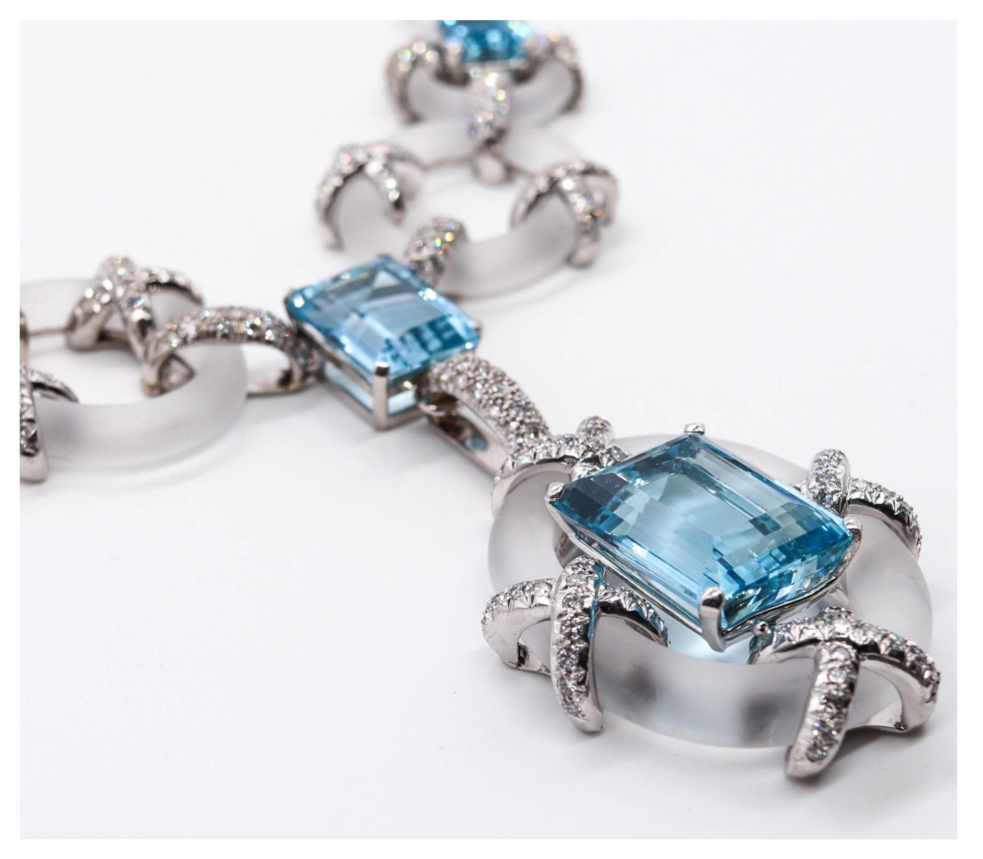 Kutchinsky London 1970 Convertible Collar Platinum 154.2 Ct Diamonds Aquamarines In Excellent Condition For Sale In Miami, FL
