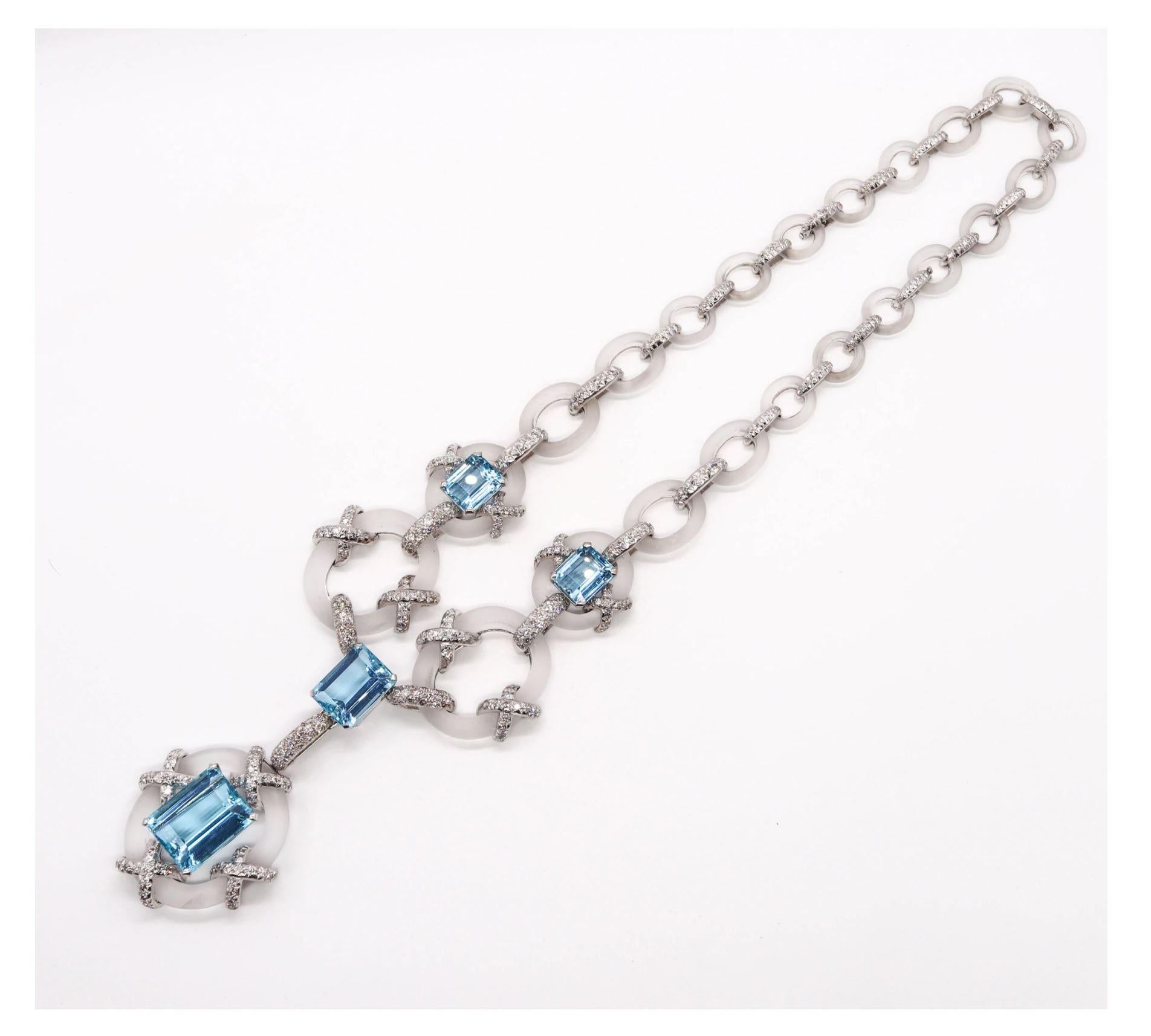 Women's Kutchinsky London 1970 Convertible Collar Platinum 154.2 Ct Diamonds Aquamarines For Sale