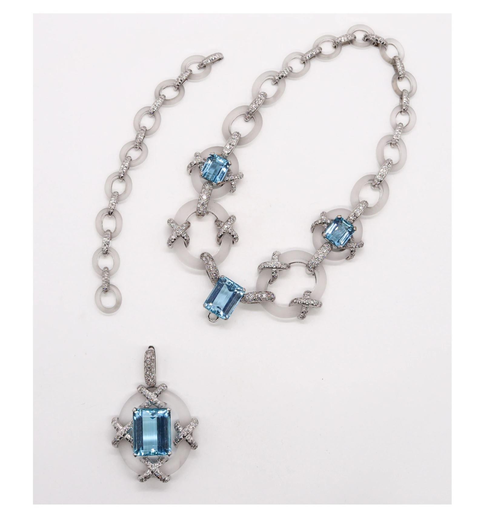 Kutchinsky London 1970 Convertible Collar Platinum 154.2 Ct Diamonds Aquamarines For Sale 3