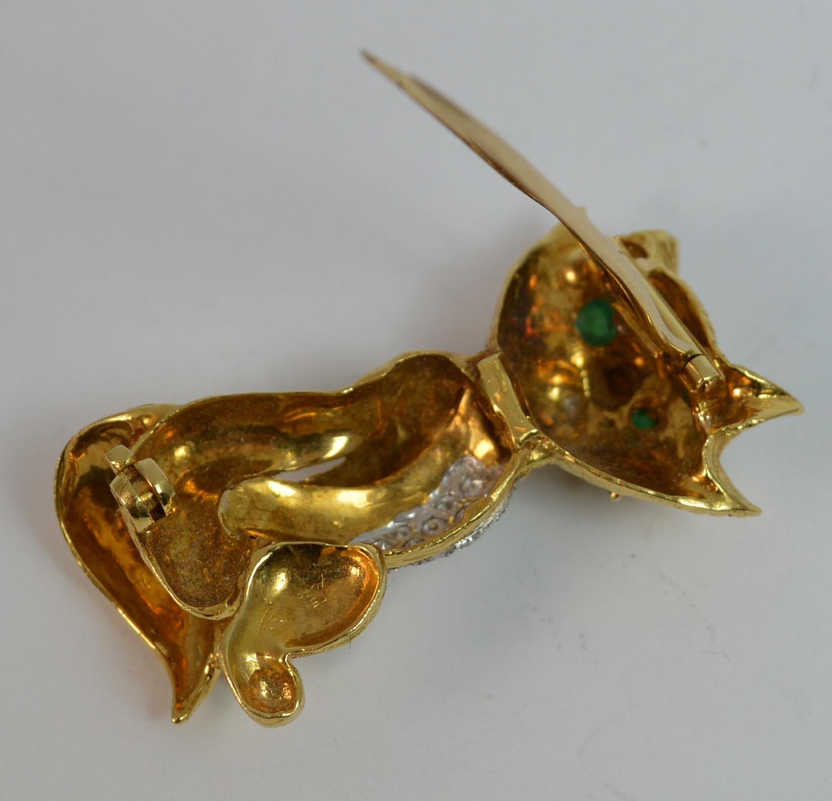 Kutchinsky 18 Carat Gold Diamond Emerald Cat Brooch 5