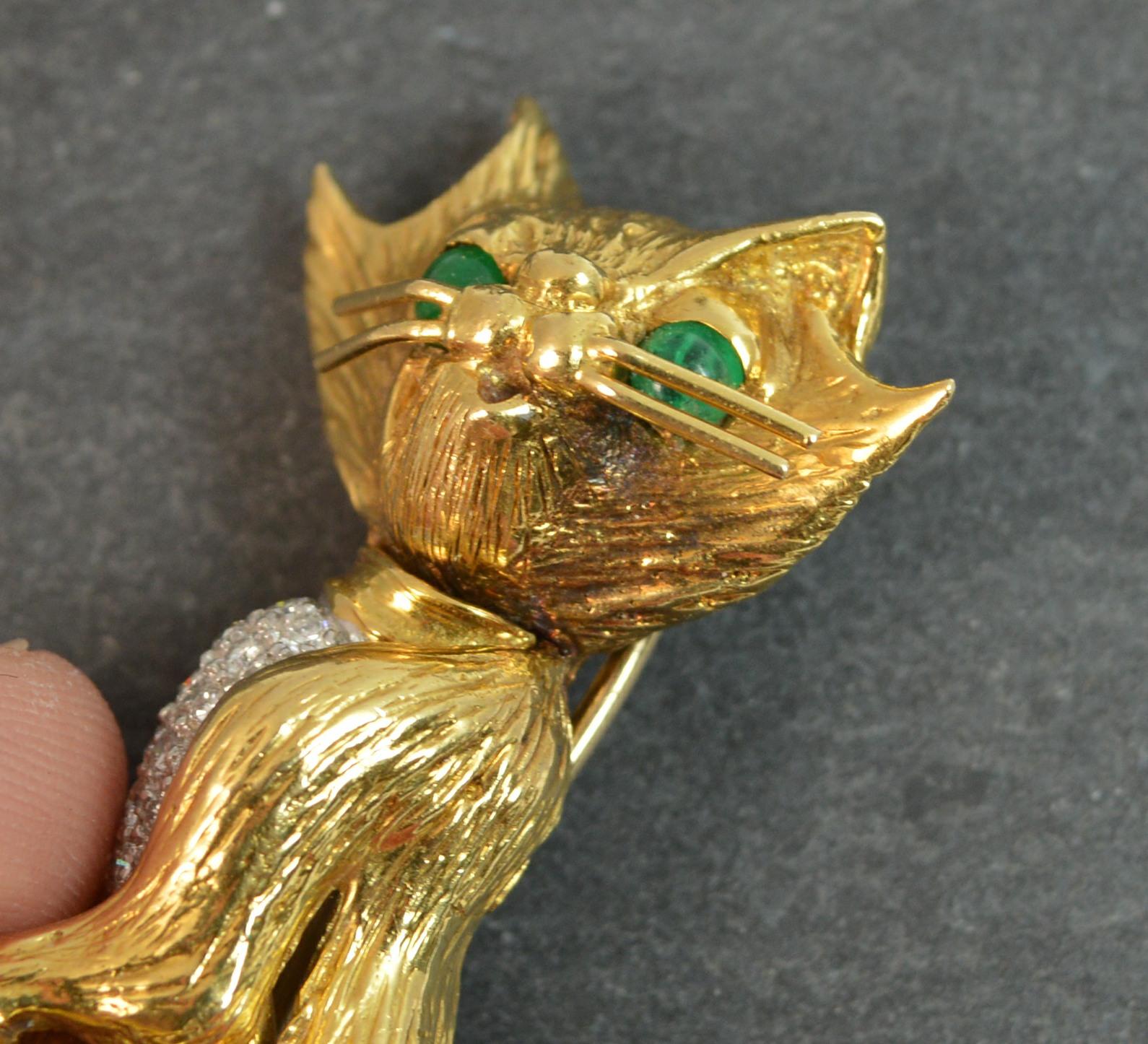 Kutchinsky 18 Carat Gold Diamond Emerald Cat Brooch 8