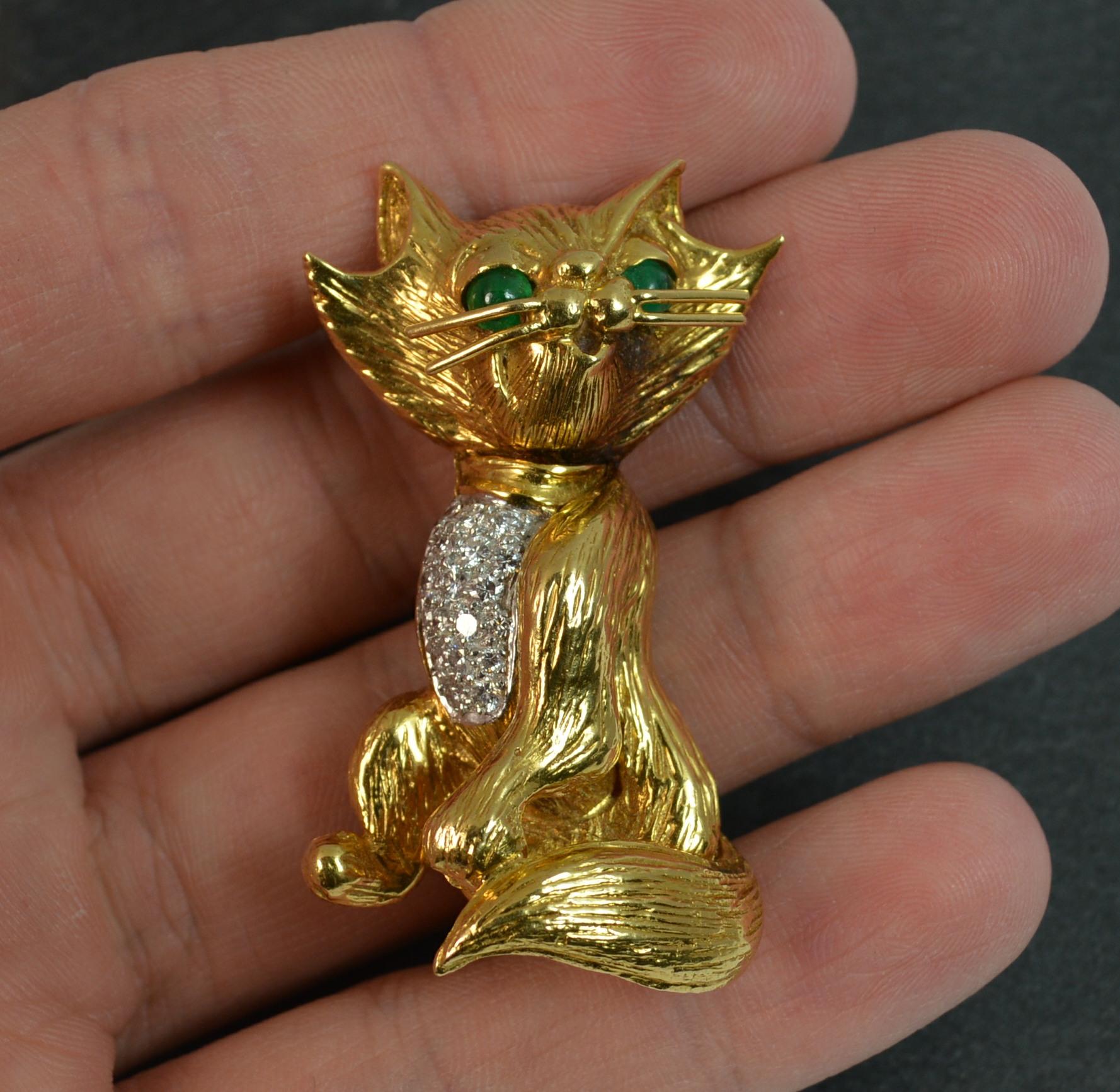 Kutchinsky 18 Carat Gold Diamond Emerald Cat Brooch 9