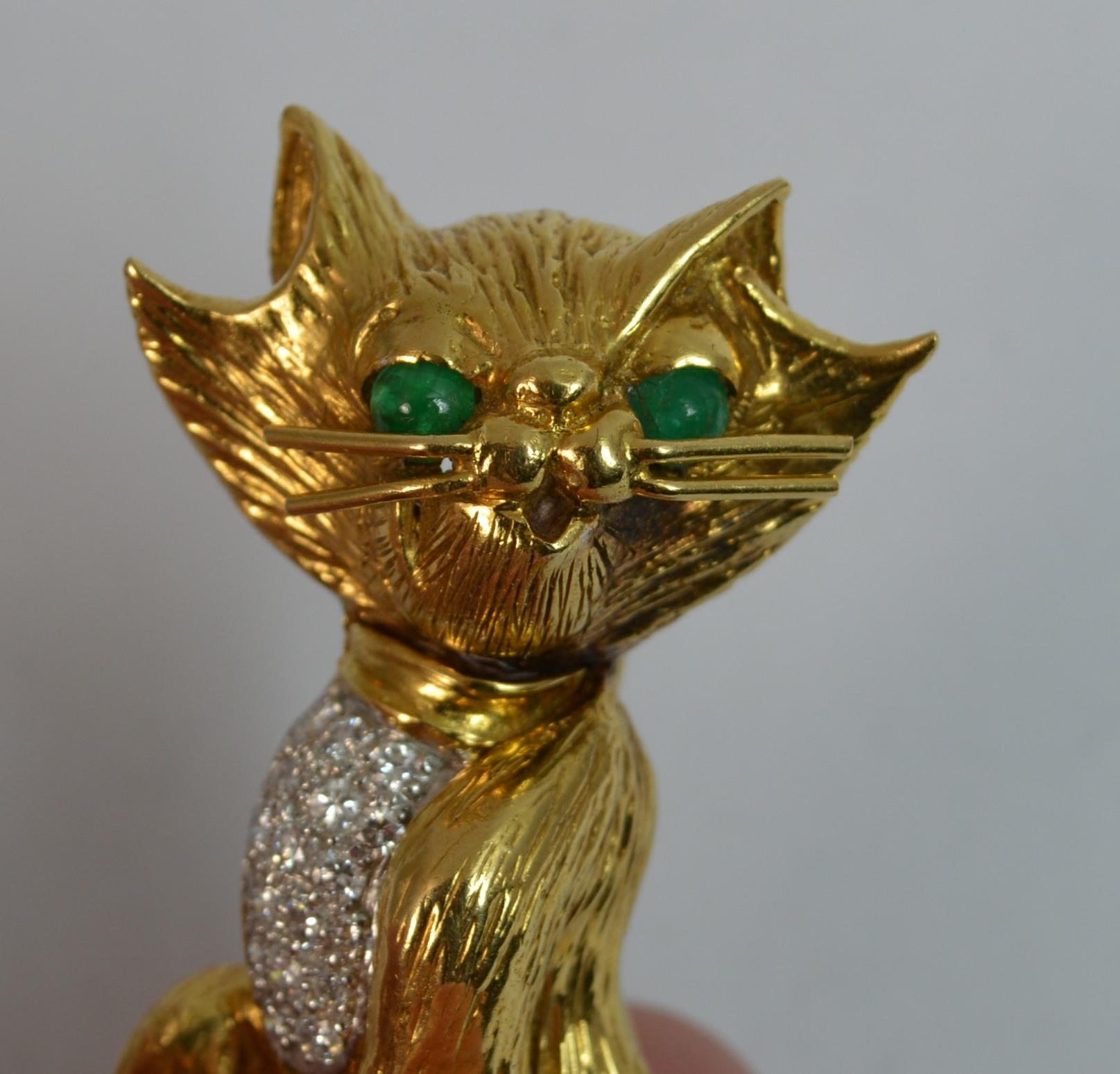 Kutchinsky 18 Carat Gold Diamond Emerald Cat Brooch 1