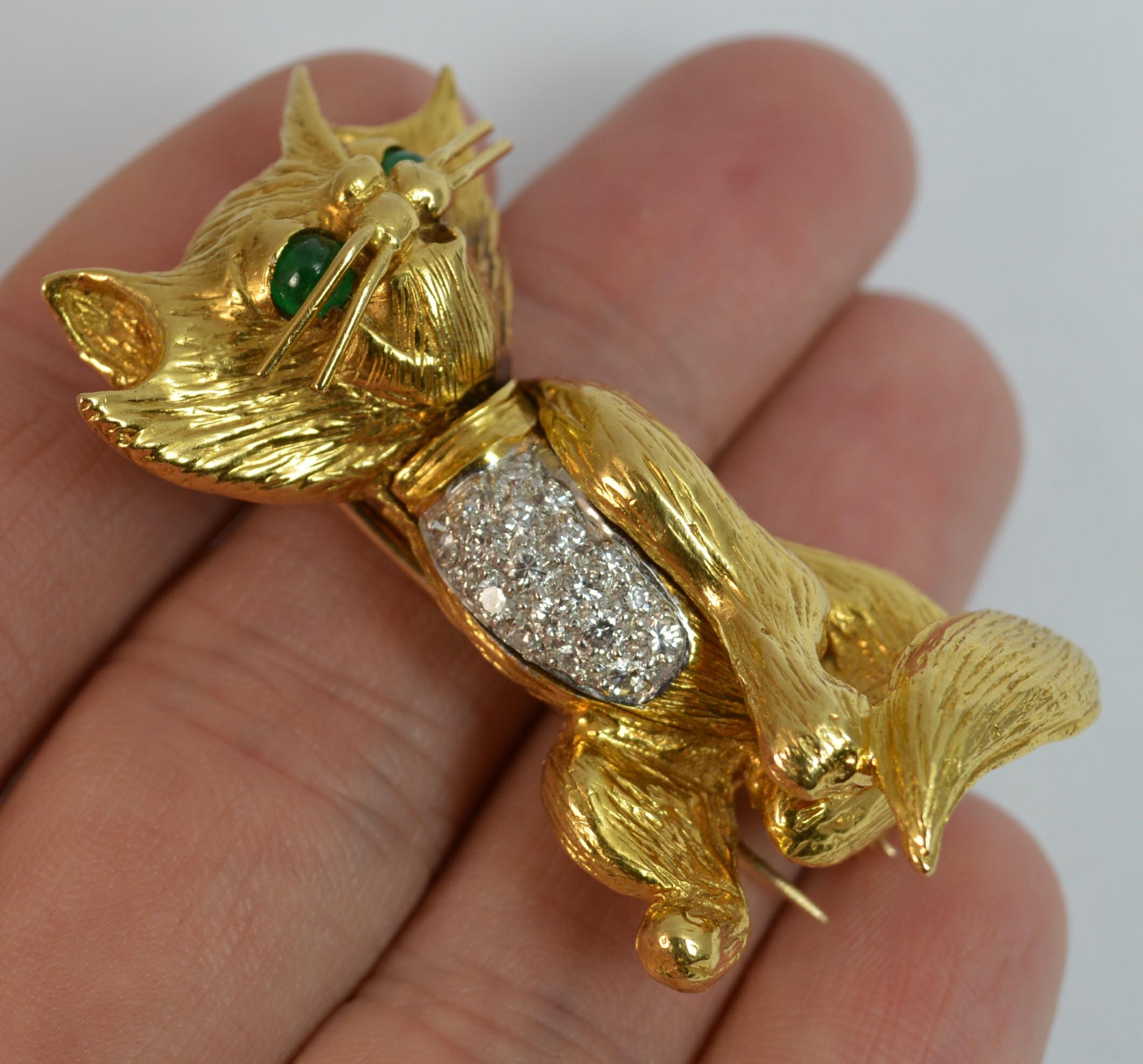 Kutchinsky 18 Carat Gold Diamond Emerald Cat Brooch 2