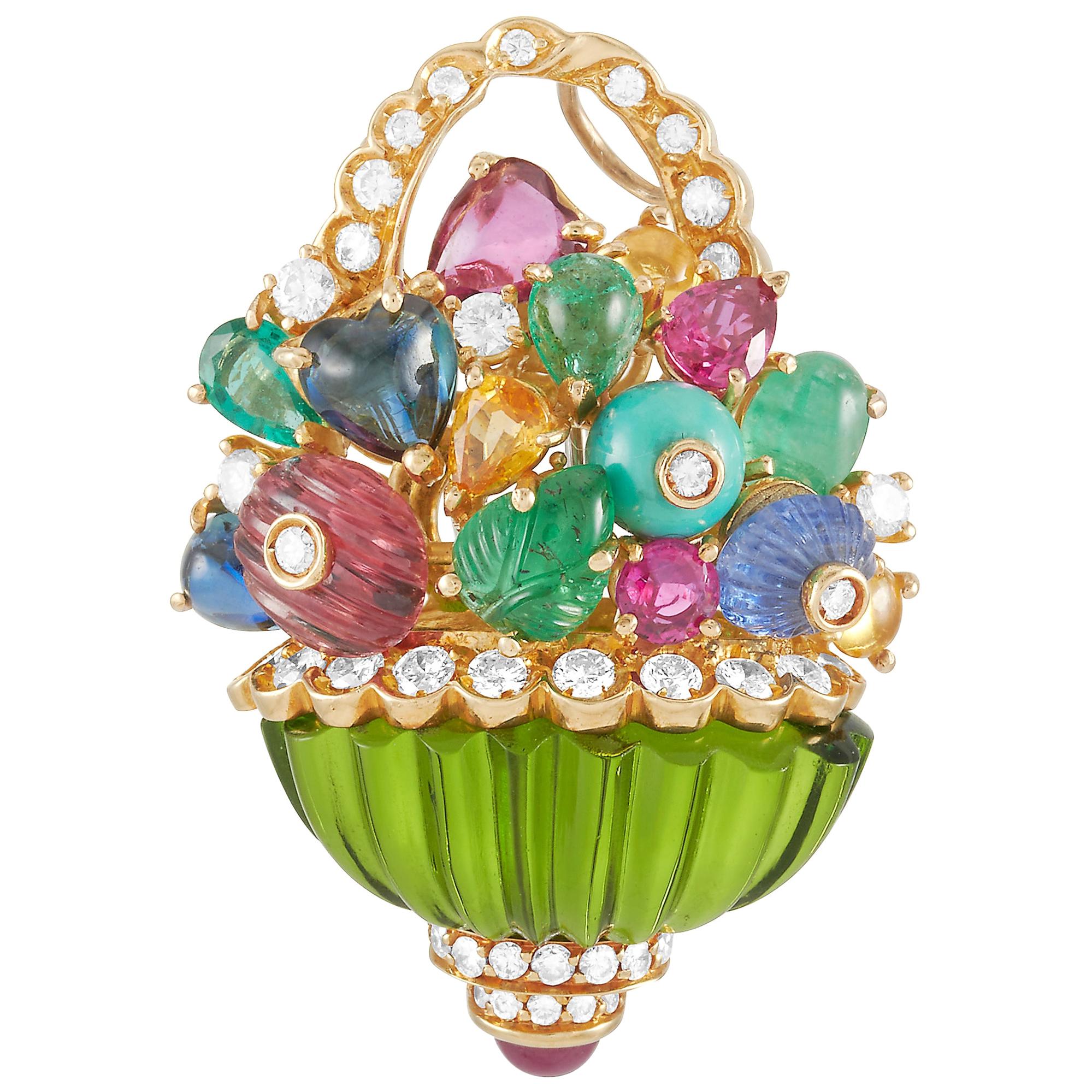 Kutchinsky 18 Karat Gold 0.75 Carat Diamond, Peridot, Turquoise, Ruby, Sapphire