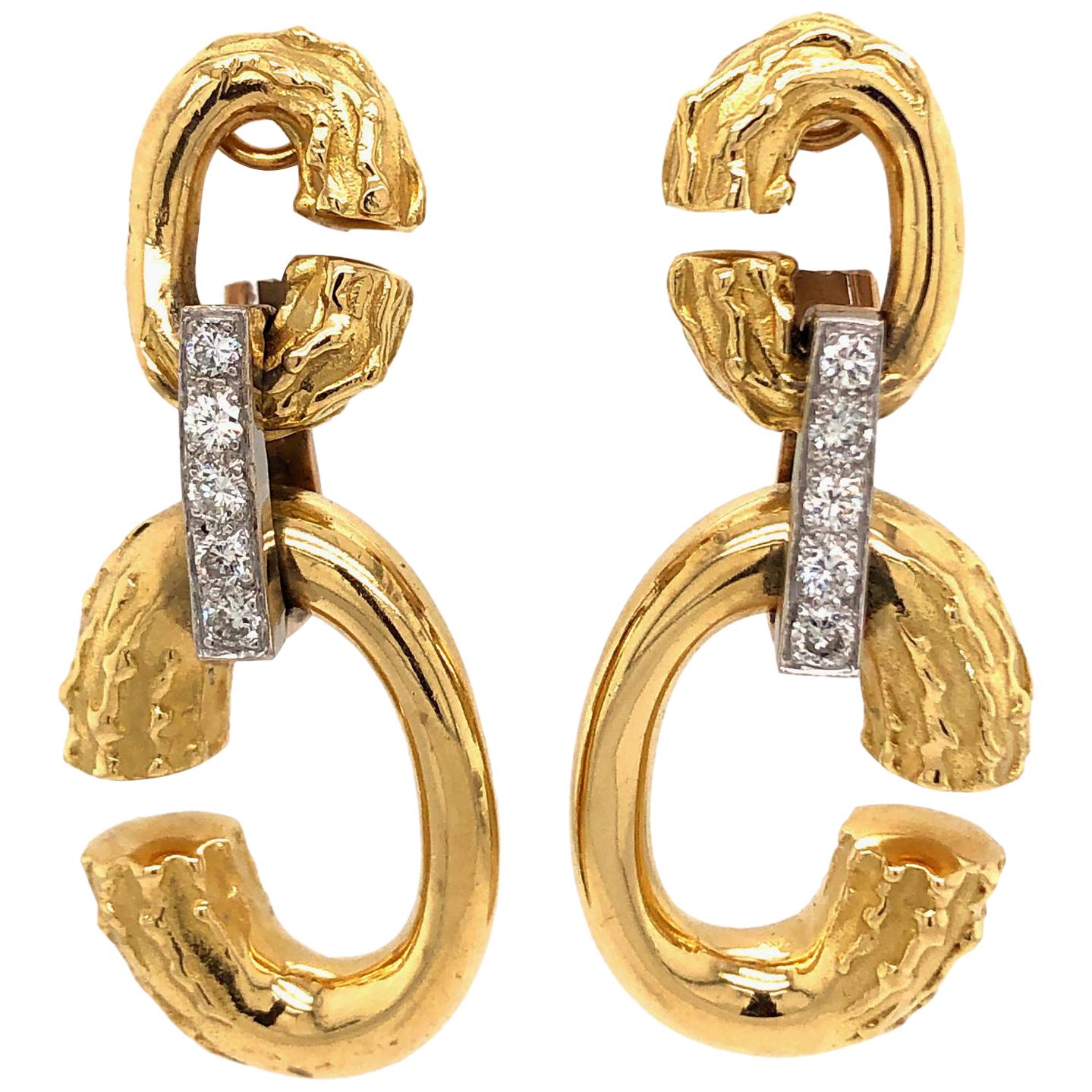 Kutchinsky 18 Karat Gold and Diamond Dangle Earrings, London, 1973