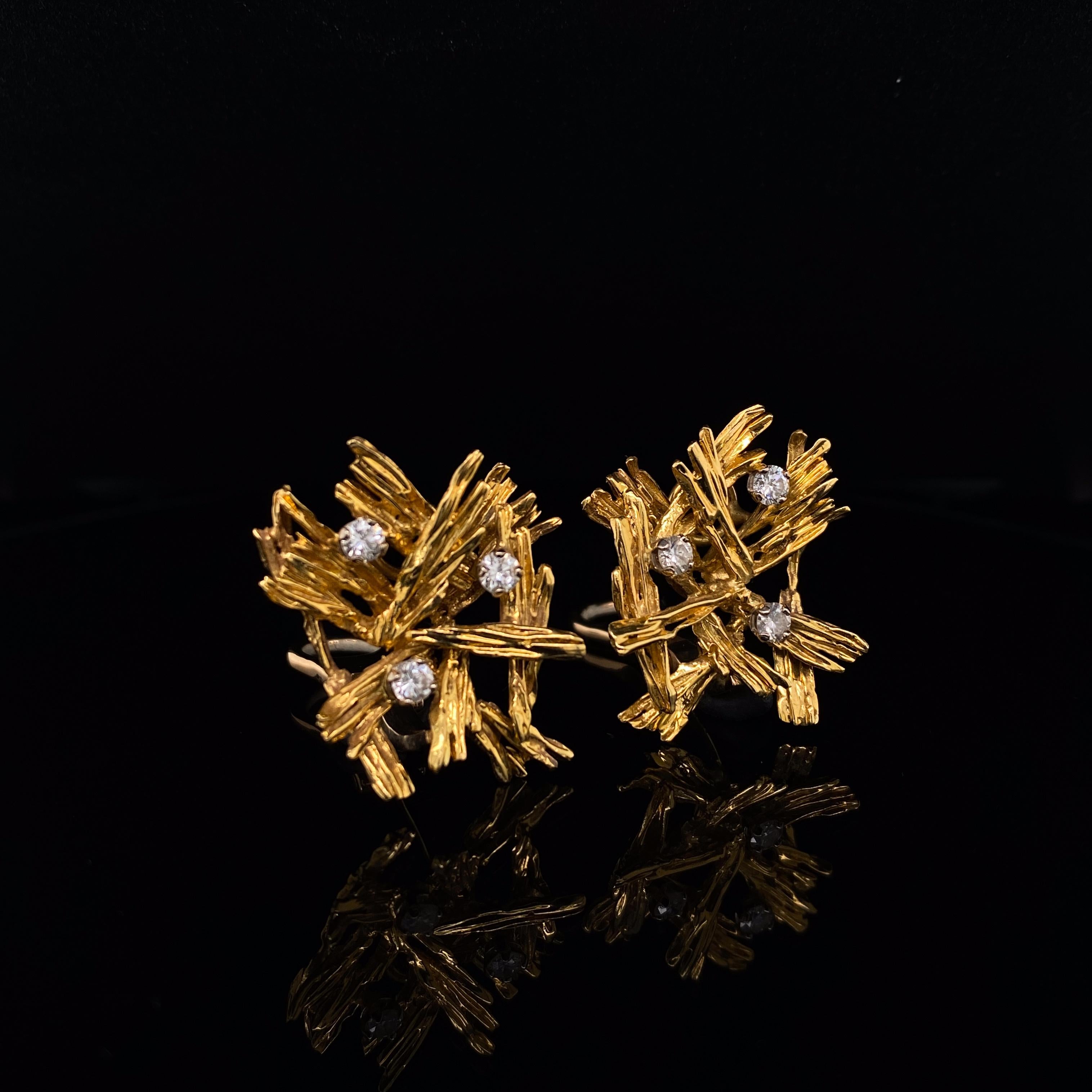 Retro Kutchinsky 18 Karat Yellow Gold Diamond Clip Earrings