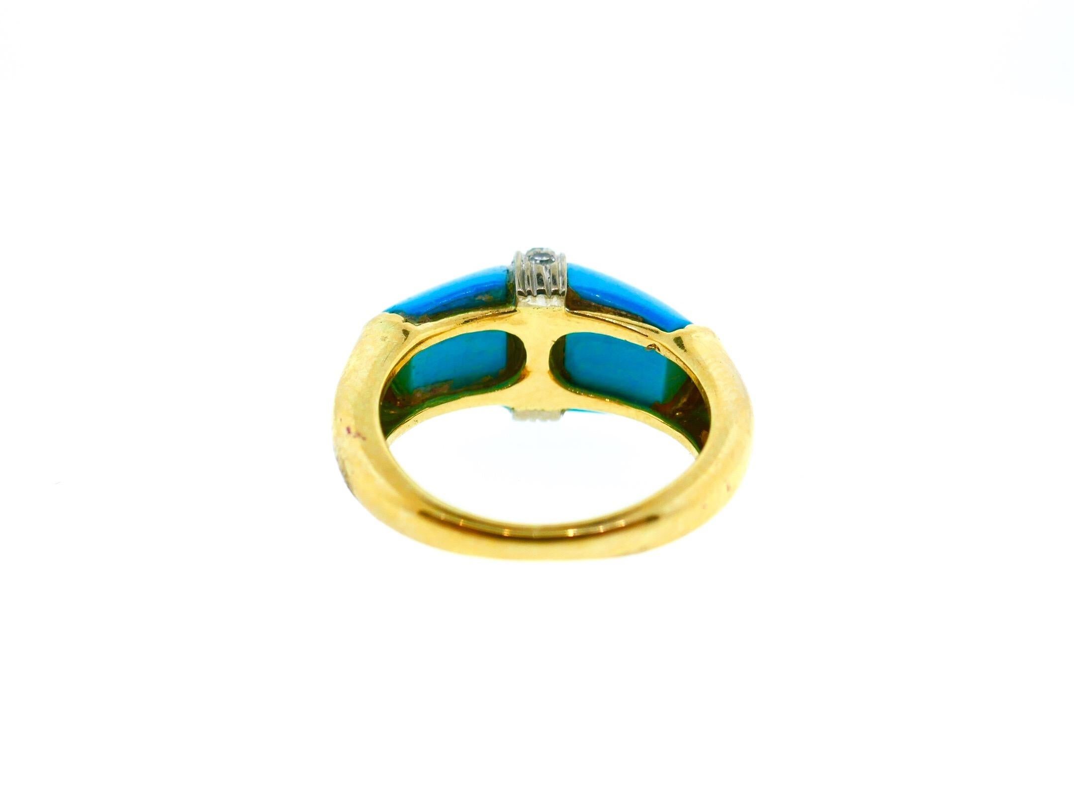 Kutchinsky 18 Karat Yellow Gold Diamond Turquoise Ring 6