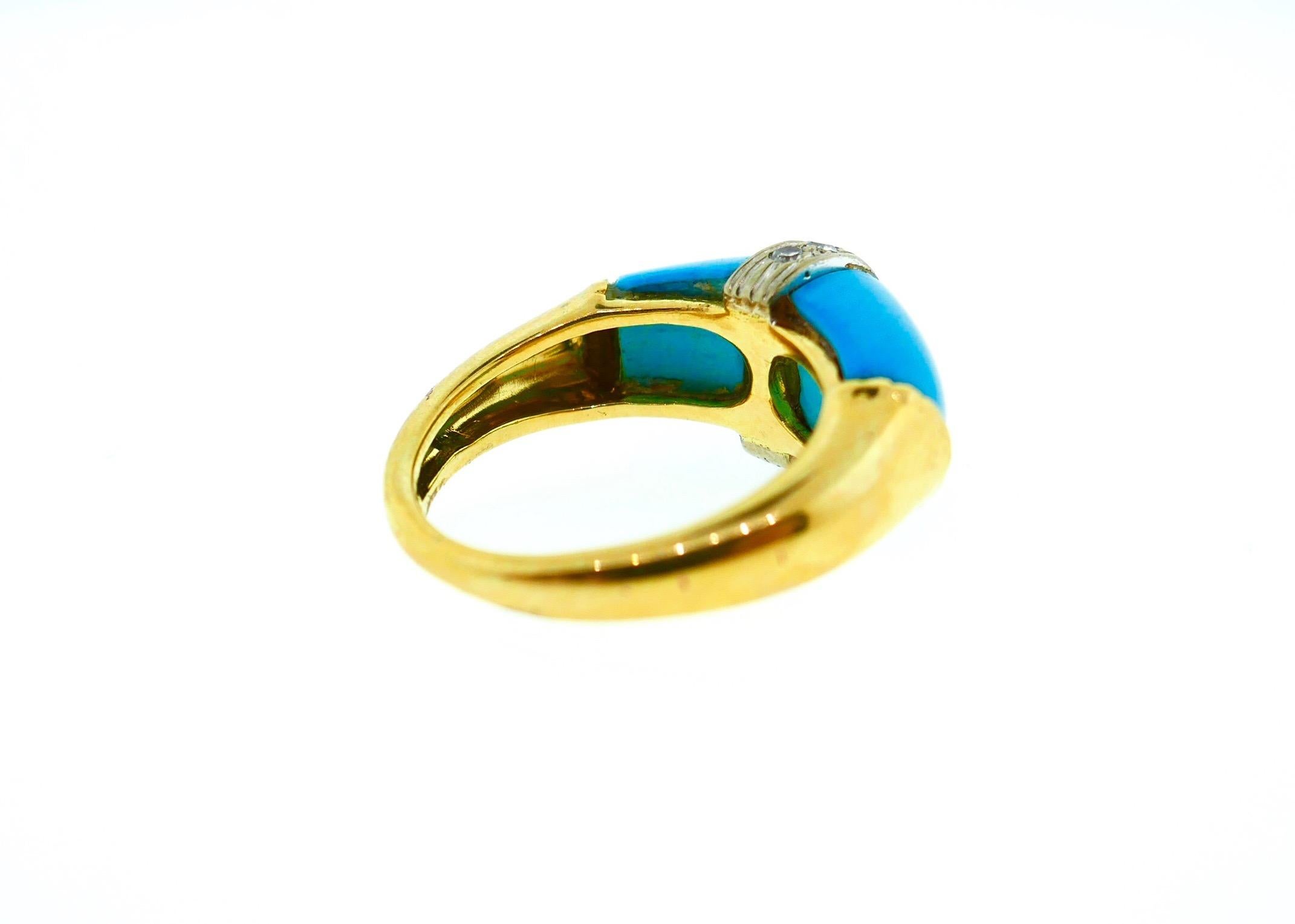 Kutchinsky 18 Karat Yellow Gold Diamond Turquoise Ring 7