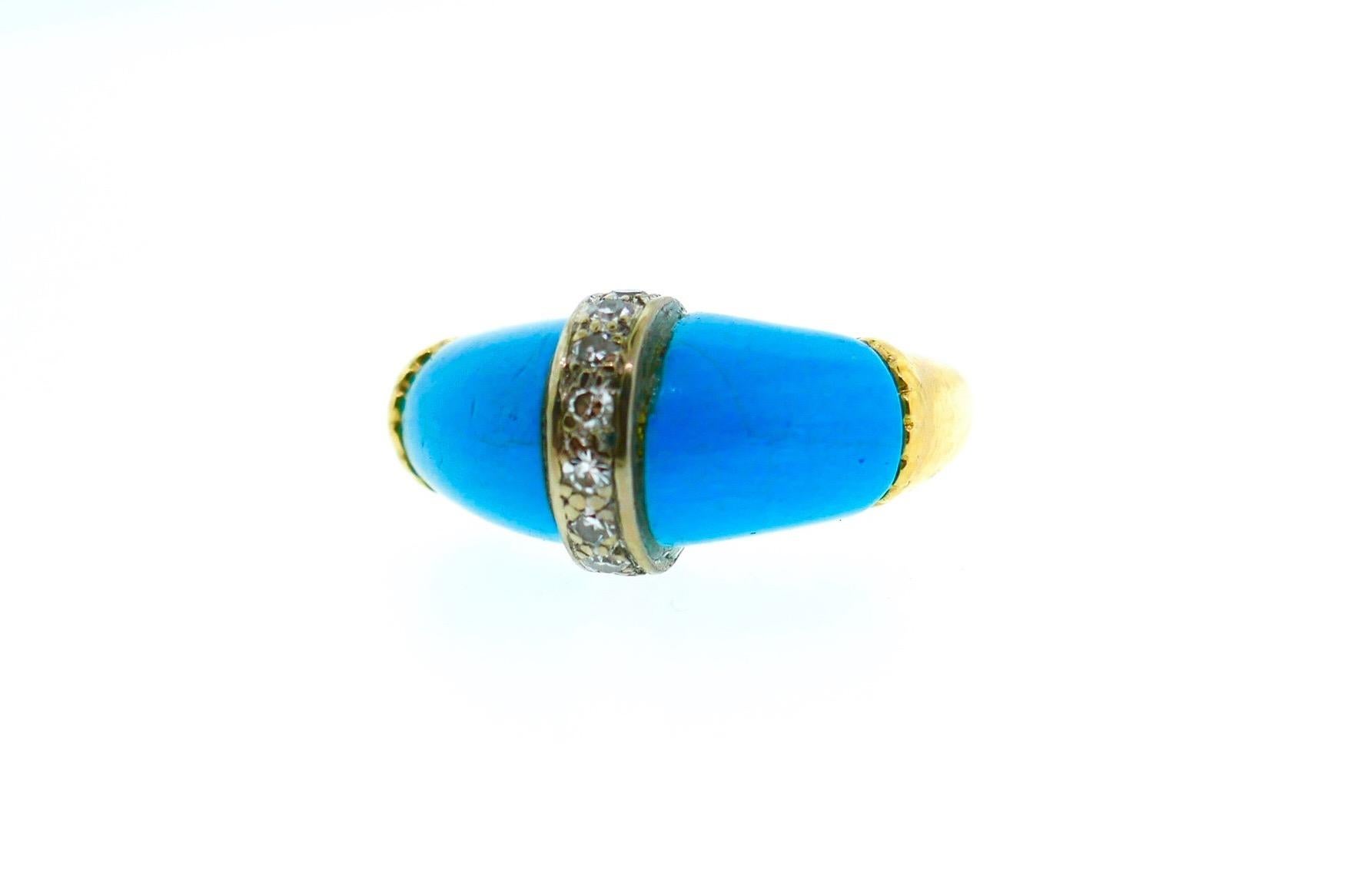 Kutchinsky 18 Karat Yellow Gold Diamond Turquoise Ring

Weight: 5.9 Grams

Ring Size: 5.25 US Size

Signature / Hallmarks: Kutchinsky / British Marker Marks / 750