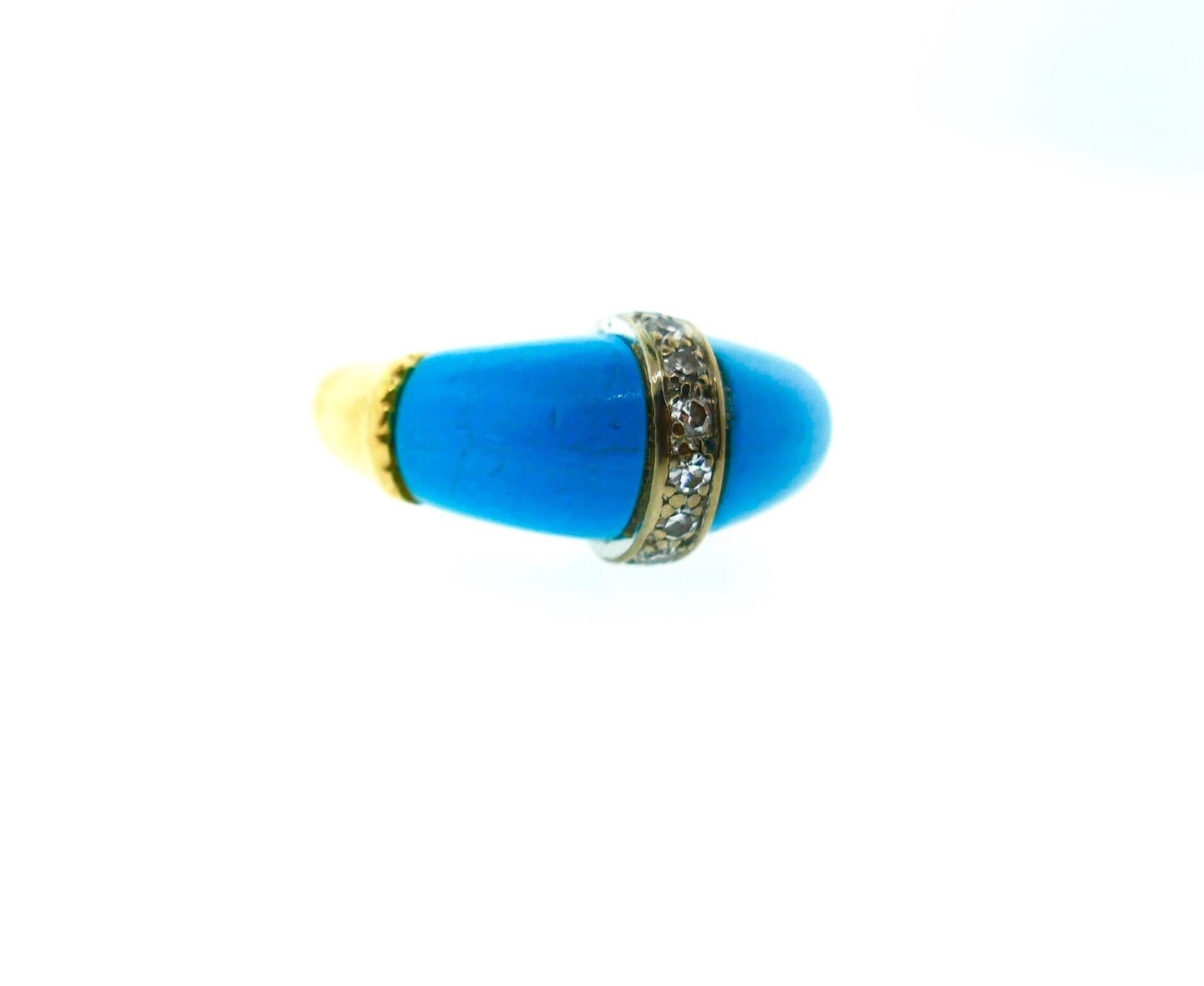 Kutchinsky 18 Karat Yellow Gold Diamond Turquoise Ring In Good Condition In Beverly Hills, CA