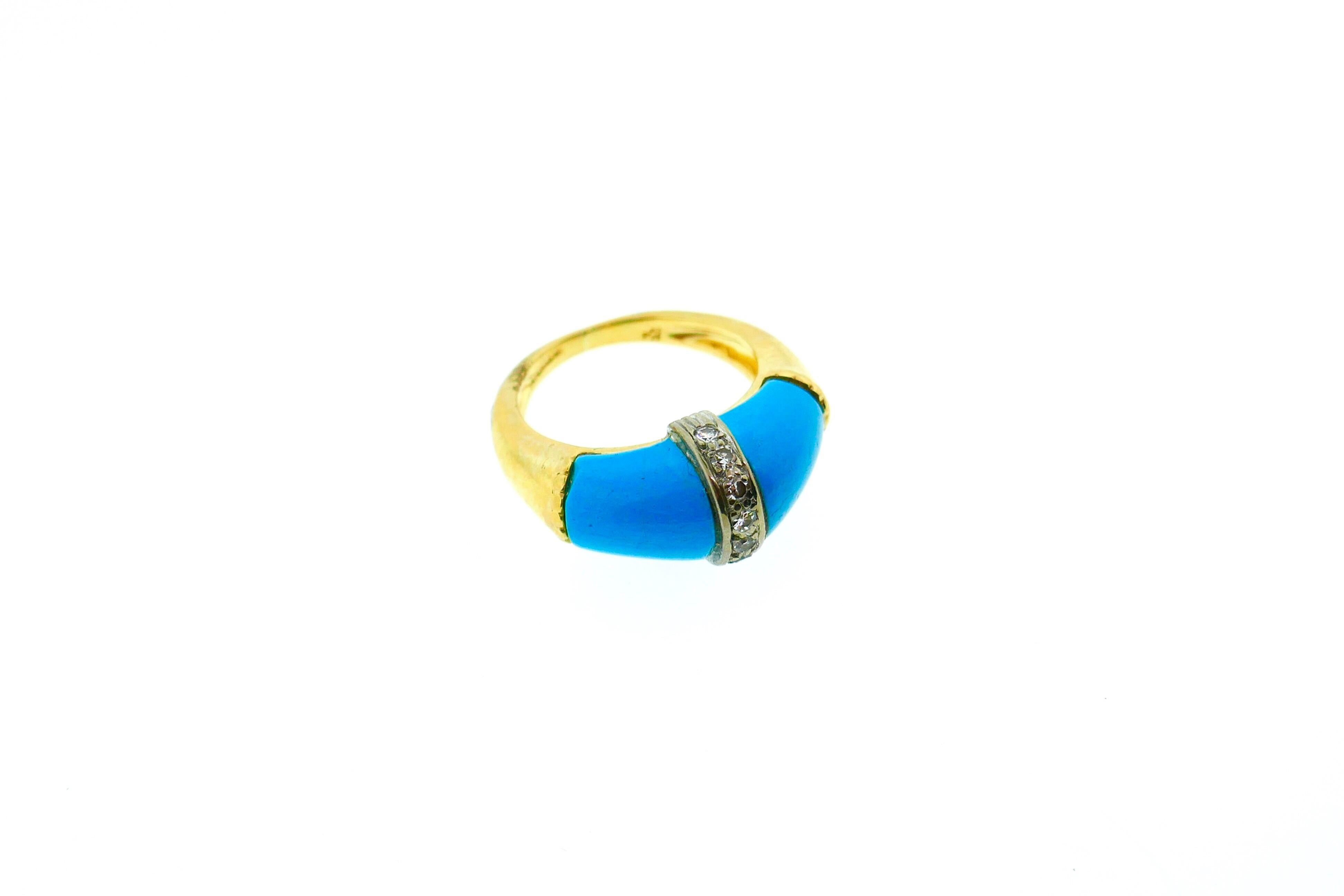 Kutchinsky 18 Karat Yellow Gold Diamond Turquoise Ring 3