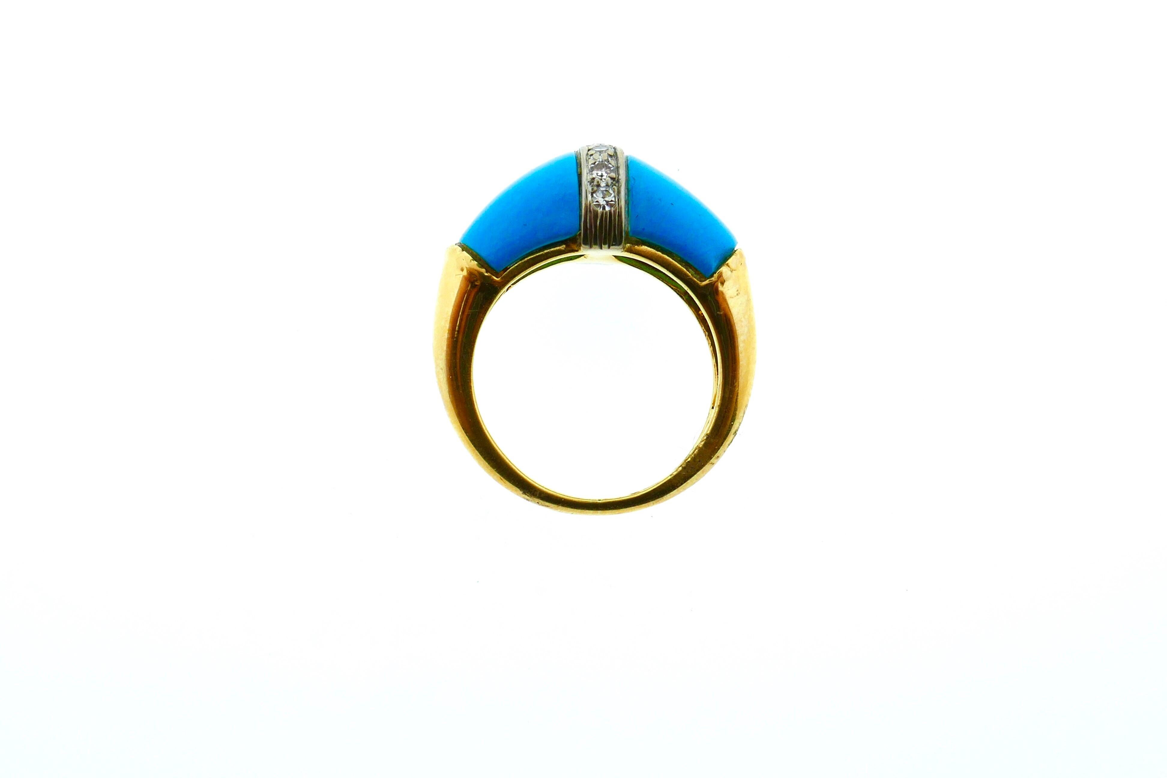 Kutchinsky 18 Karat Yellow Gold Diamond Turquoise Ring 4