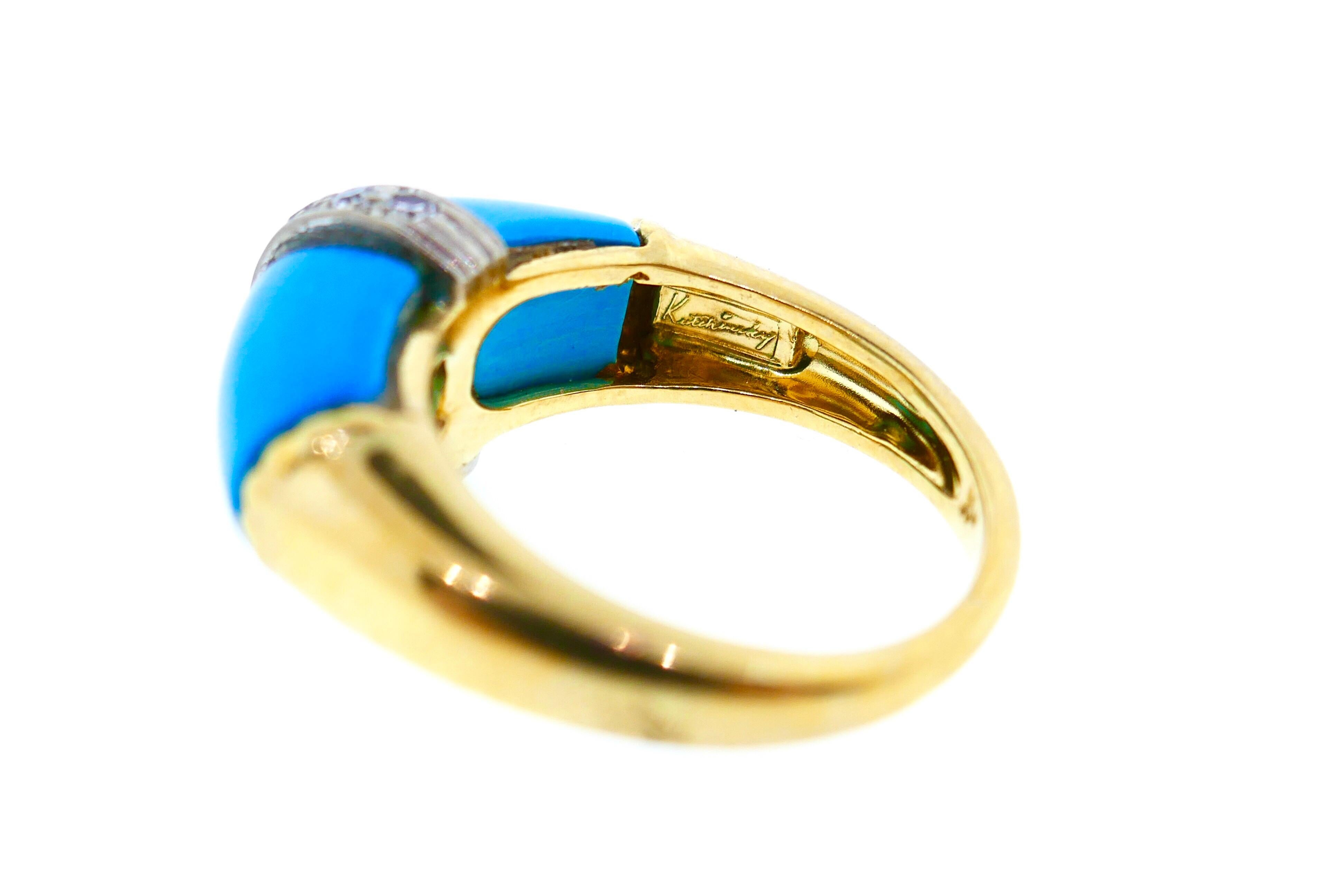 Kutchinsky 18 Karat Yellow Gold Diamond Turquoise Ring 5
