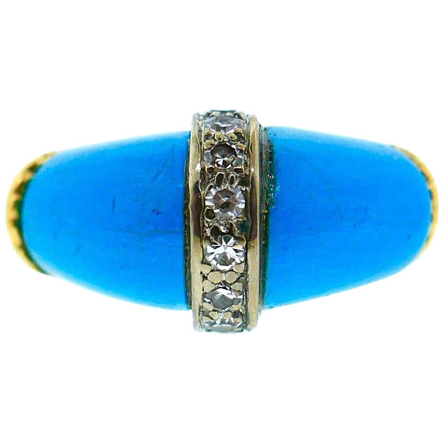 Kutchinsky 18 Karat Yellow Gold Diamond Turquoise Ring