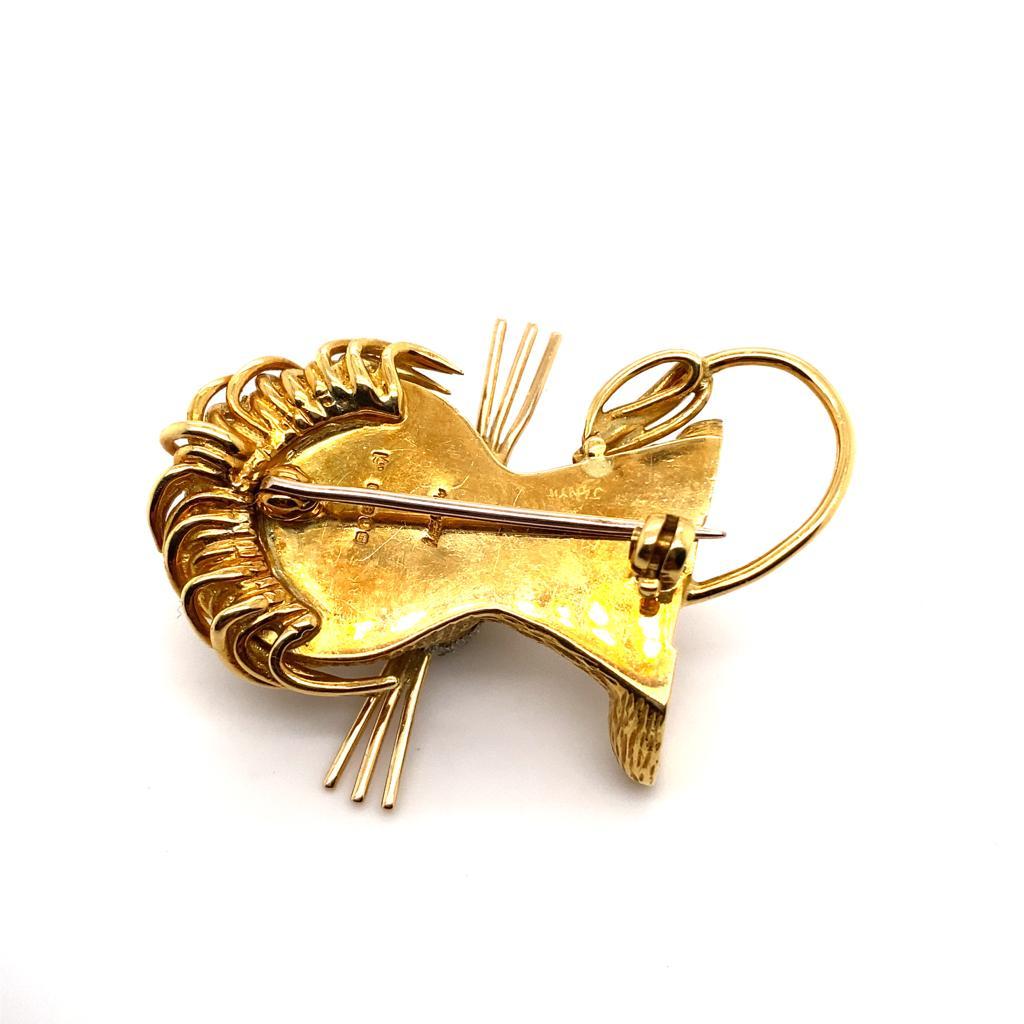Round Cut Kutchinsky 18 Karat Yellow Gold, Ruby, Emerald and Diamond Lion Brooch Pin
