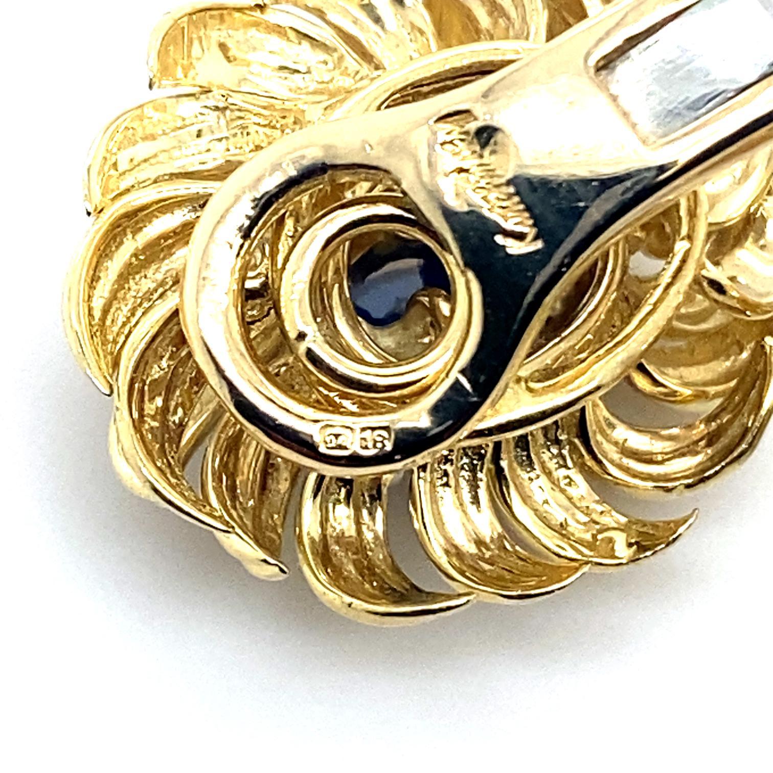 Kutchinsky 18 Karat Yellow Gold Sapphire and Diamond Clip Earrings For Sale 1