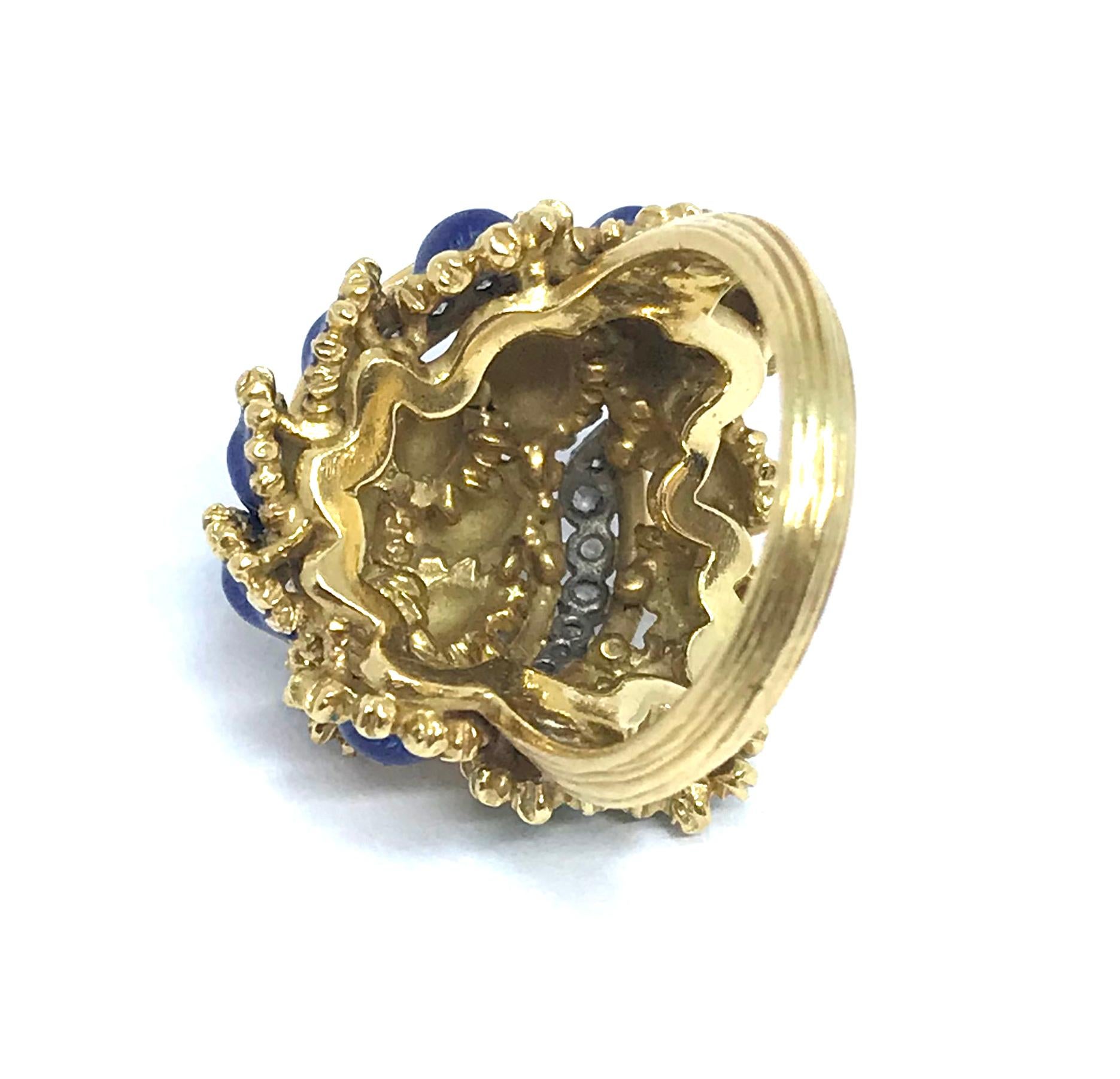 Modernist Kutchinsky 18 Karat Yellow Gold with White Diamond Enamel Ring For Sale