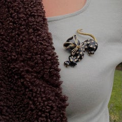 Kutchinsky 18ct Gold Diamant und Emaille Katze Brosche