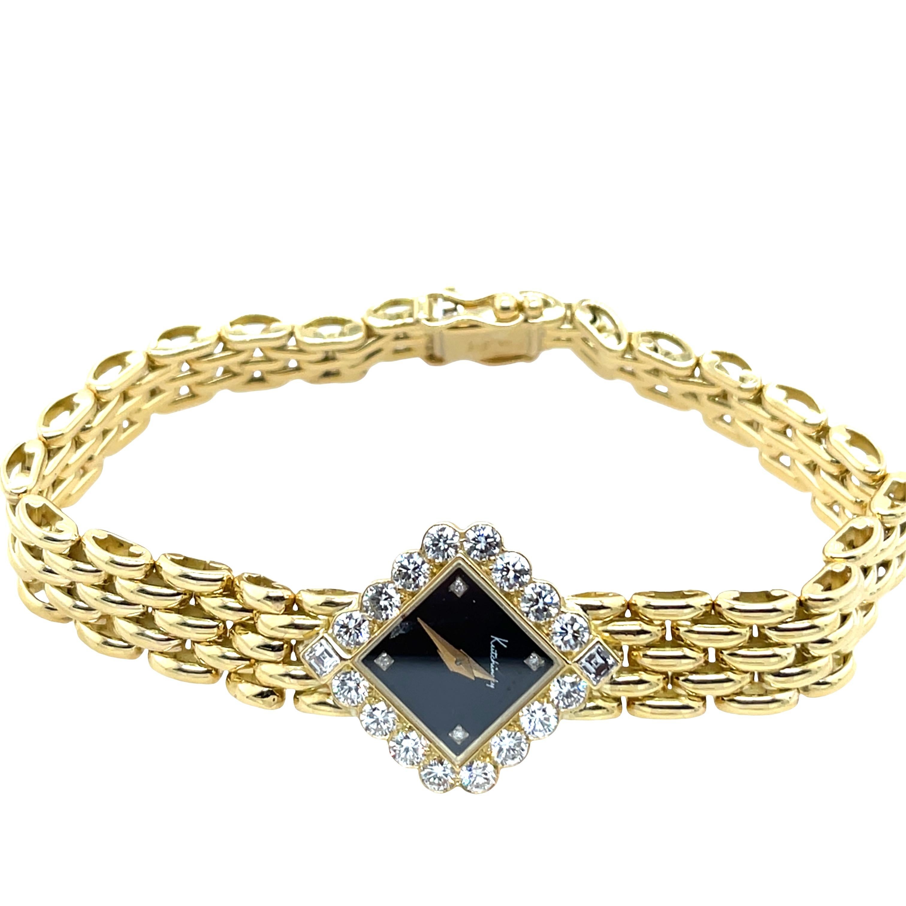 Round Cut Kutchinsky 18ct Yellow Gold Diamond Watch – Rare Vintage Timepiece For Sale